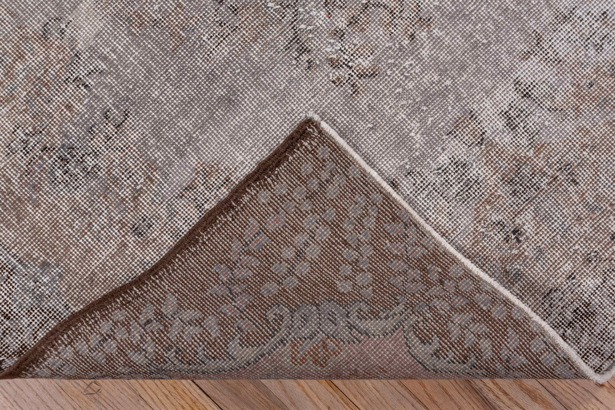4' x 6' one-of-a-kind handmade vintage Oushak rug. Color palette: taupe, brown, ivory, charcoal, beige, gray, black