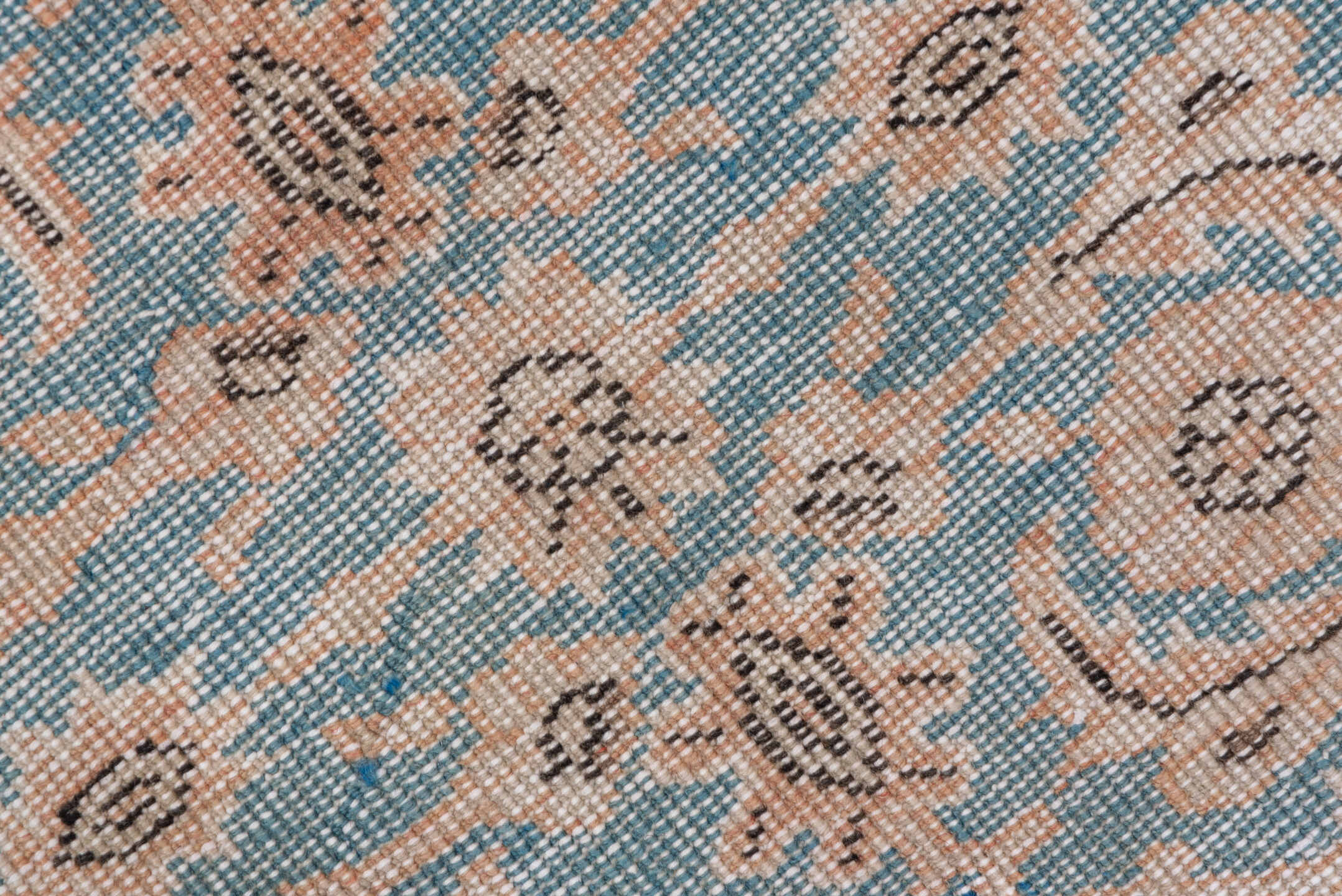 5' x 9' one-of-a-kind handmade antique Oushak medium size rug. Color palette: pale blue, ivory, taupe, beige, soft gray