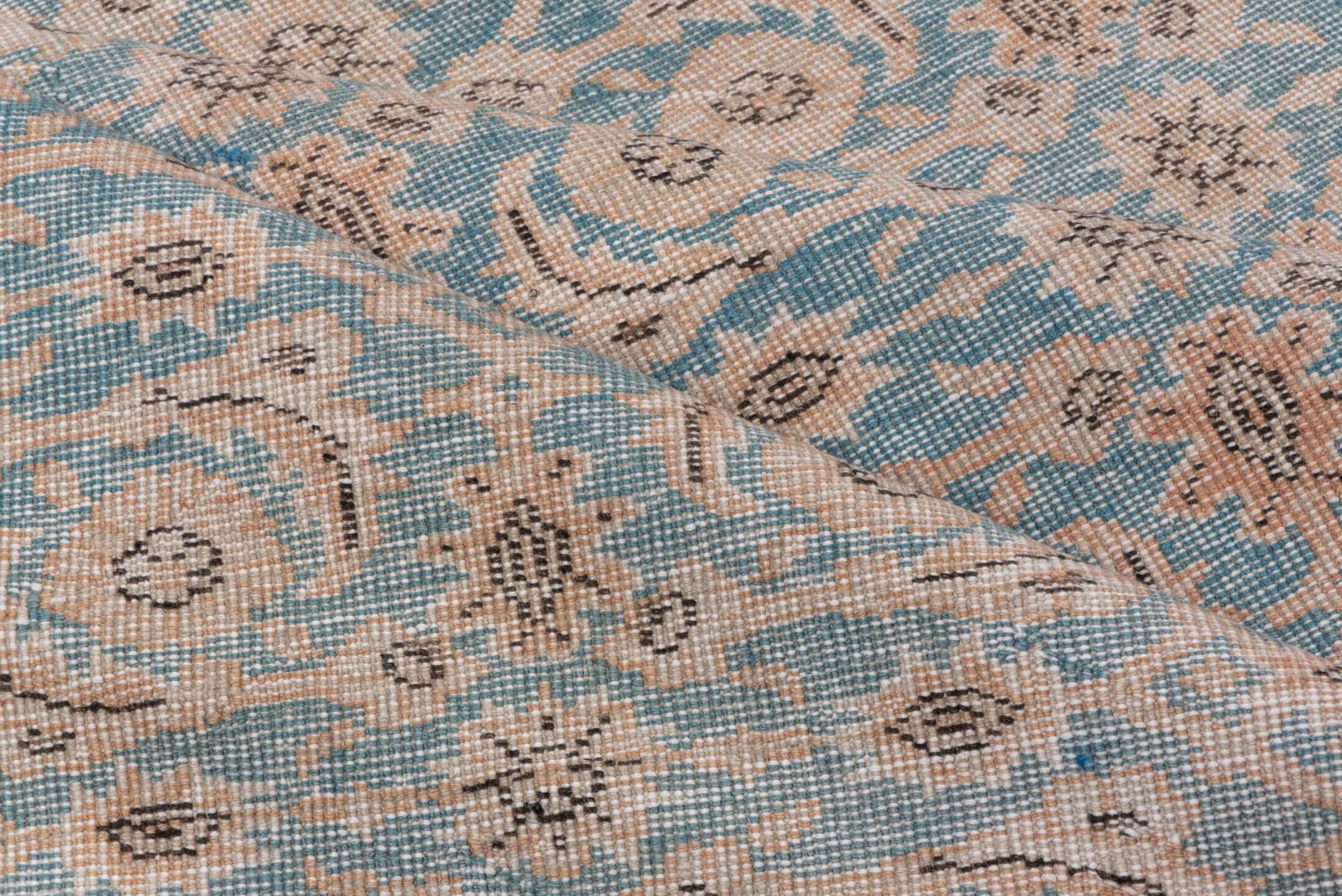 5' x 9' one-of-a-kind handmade antique Oushak medium size rug. Color palette: pale blue, ivory, taupe, beige, soft gray
