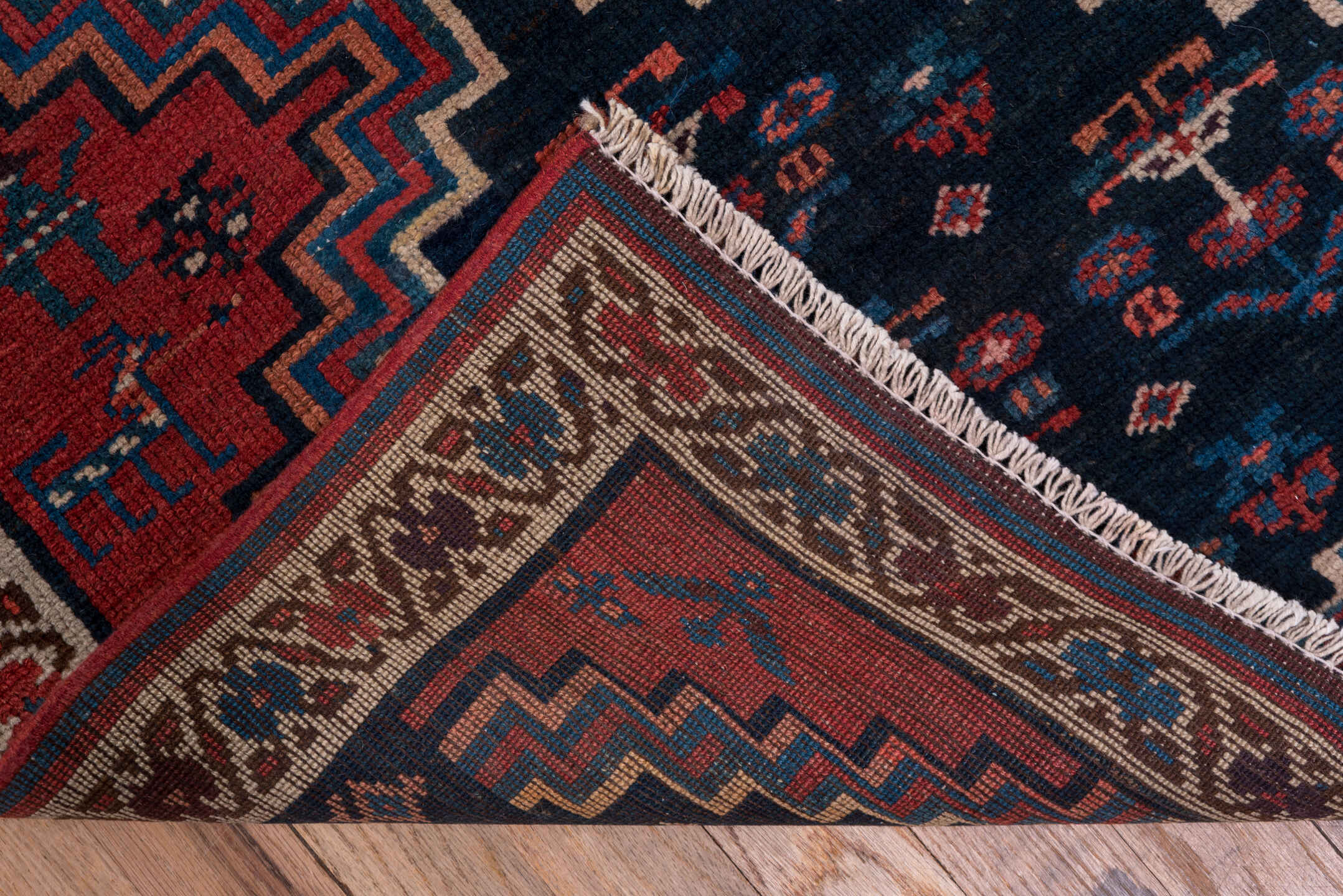 2' x 12' one-of-a-kind handmade antique Malayer runner rug. Color palette: rust, navy, ivory, camel, slate, rose, terracotta