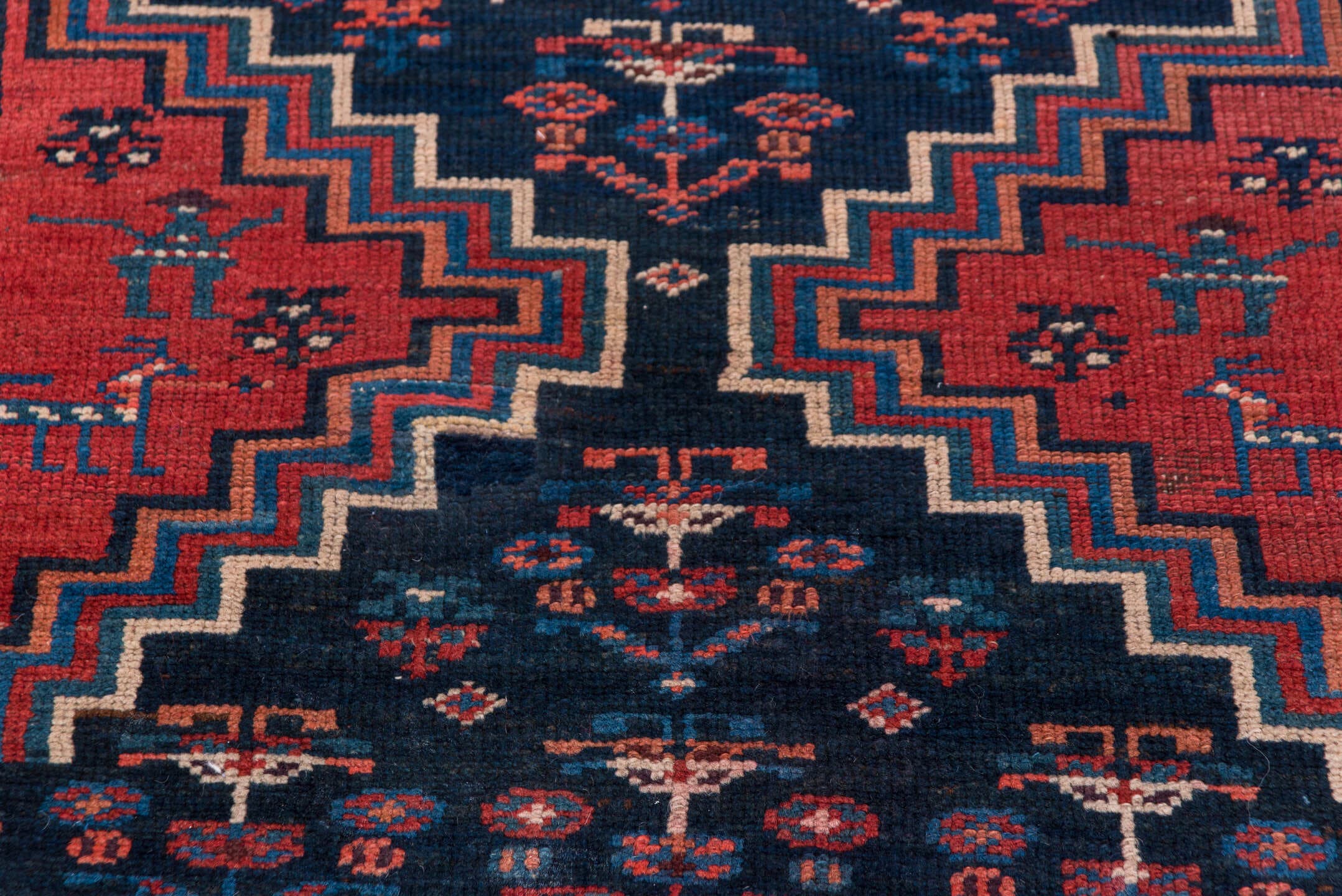 2' x 12' one-of-a-kind handmade antique Malayer runner rug. Color palette: rust, navy, ivory, camel, slate, rose, terracotta