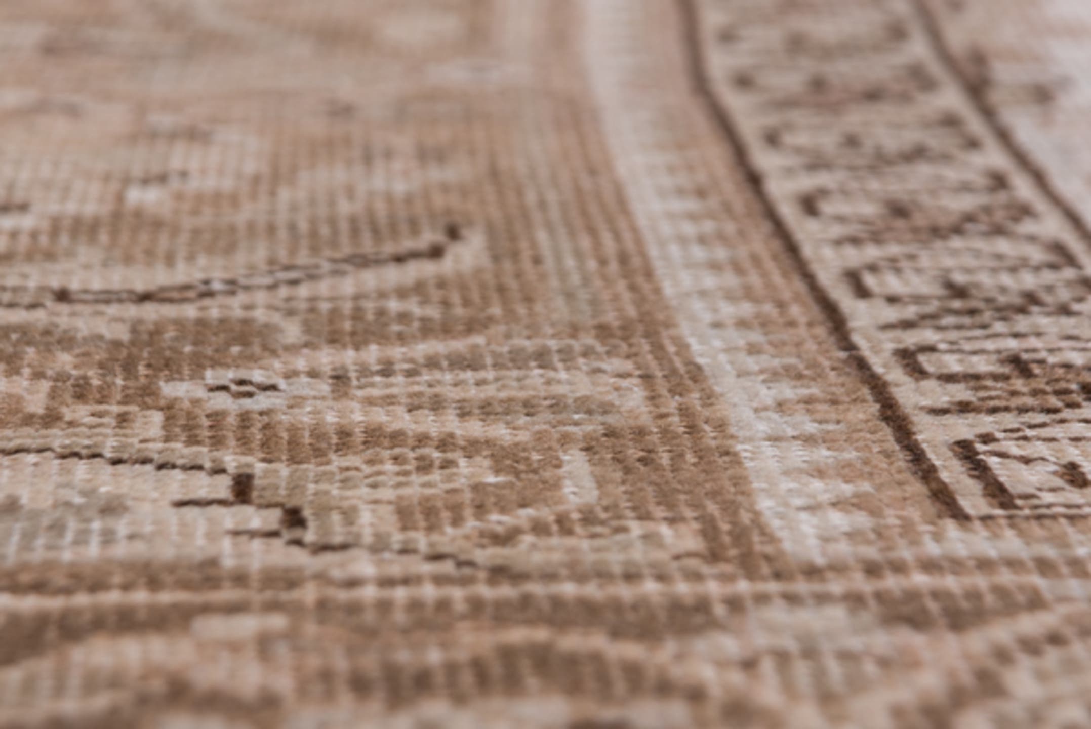 9' x 12' one-of-a-kind handmade vintage Heriz large size rug. Color palette: taupe, blush, brown, ivory, beige, gray, pink