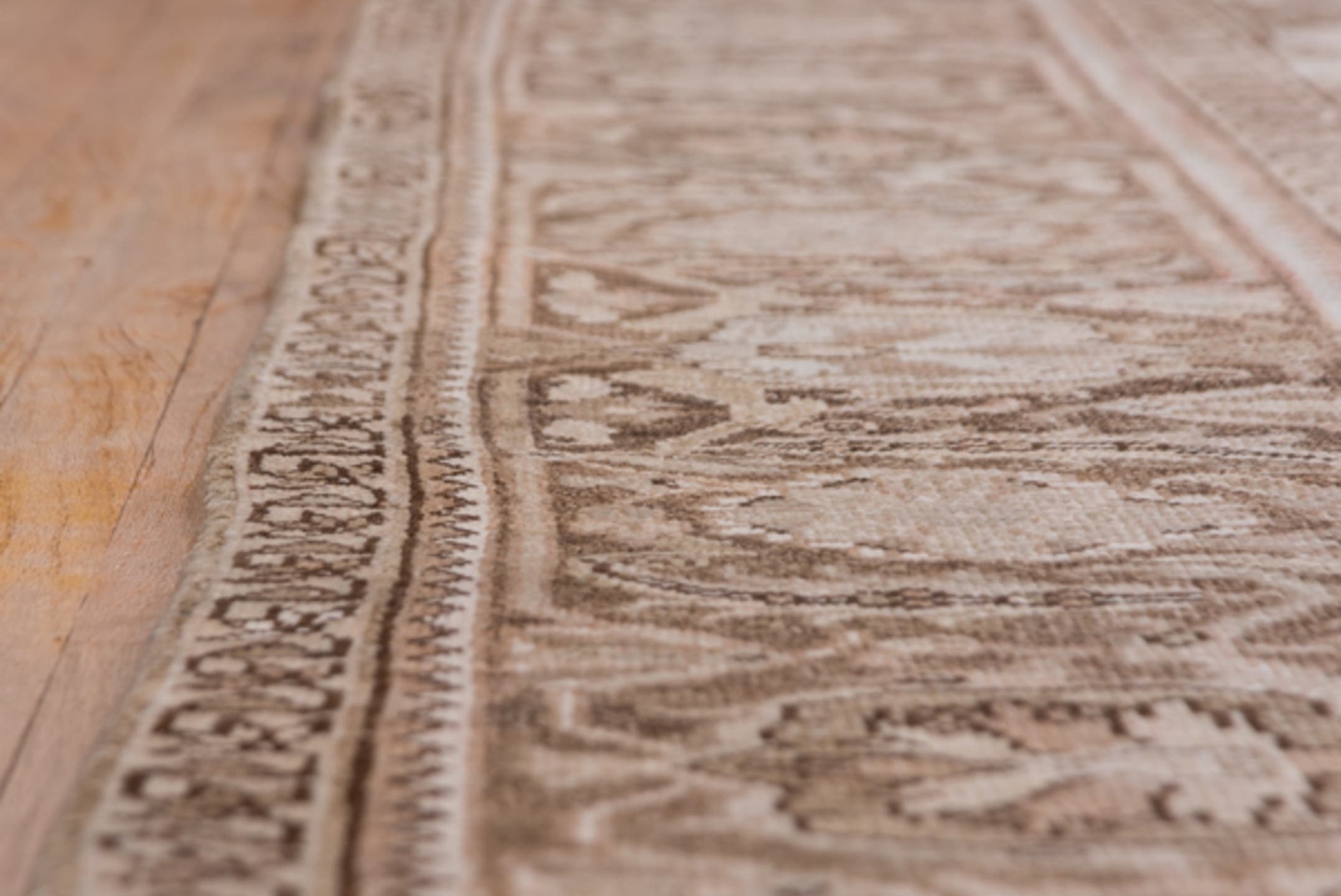 9' x 12' one-of-a-kind handmade vintage Heriz large size rug. Color palette: taupe, blush, brown, ivory, beige, gray, pink