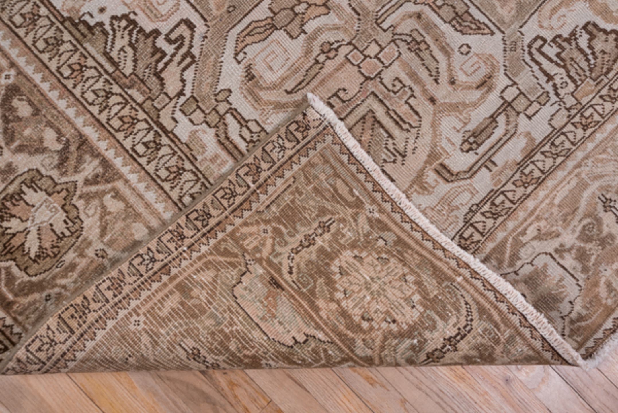 9' x 12' one-of-a-kind handmade vintage Heriz large size rug. Color palette: taupe, blush, brown, ivory, beige, gray, pink