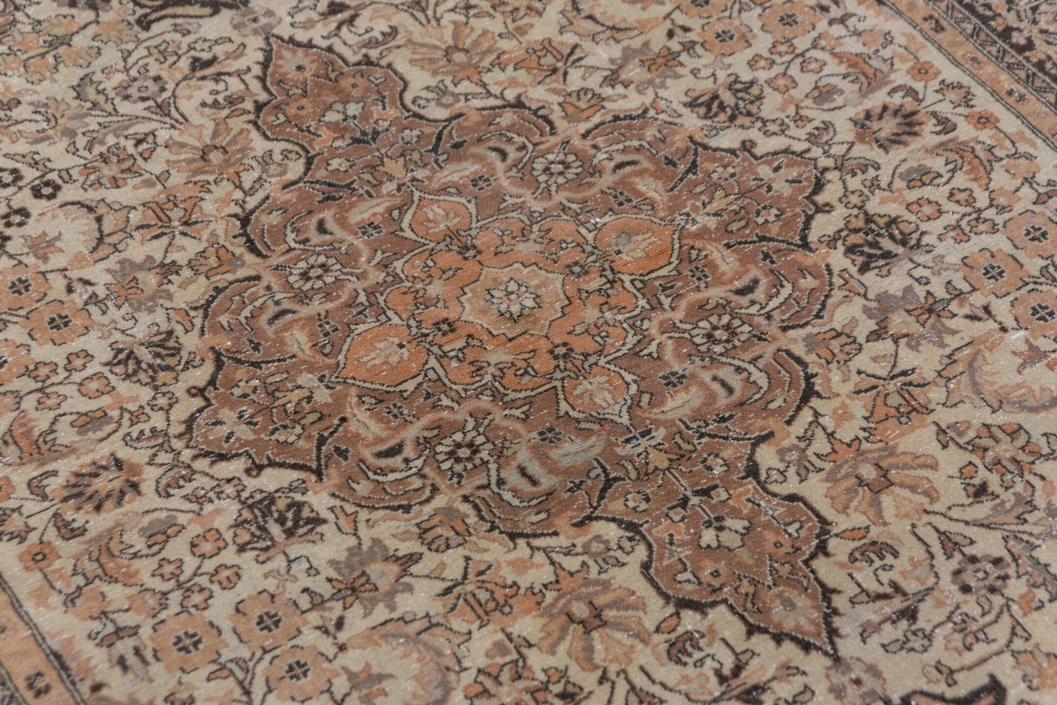 4' x 6' one-of-a-kind handmade vintage Sivas small size rug. Color palette: ivory, camel, taupe, charcoal, terra cotta