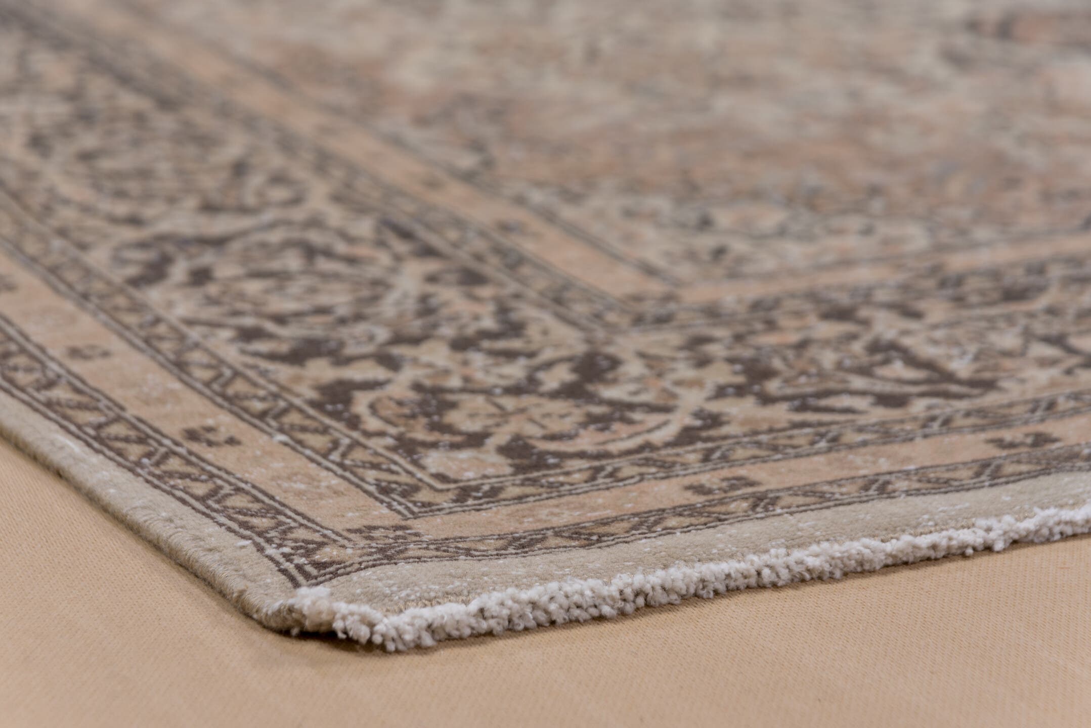 4' x 6' one-of-a-kind handmade vintage Sivas small size rug. Color palette: ivory, camel, taupe, charcoal, terra cotta