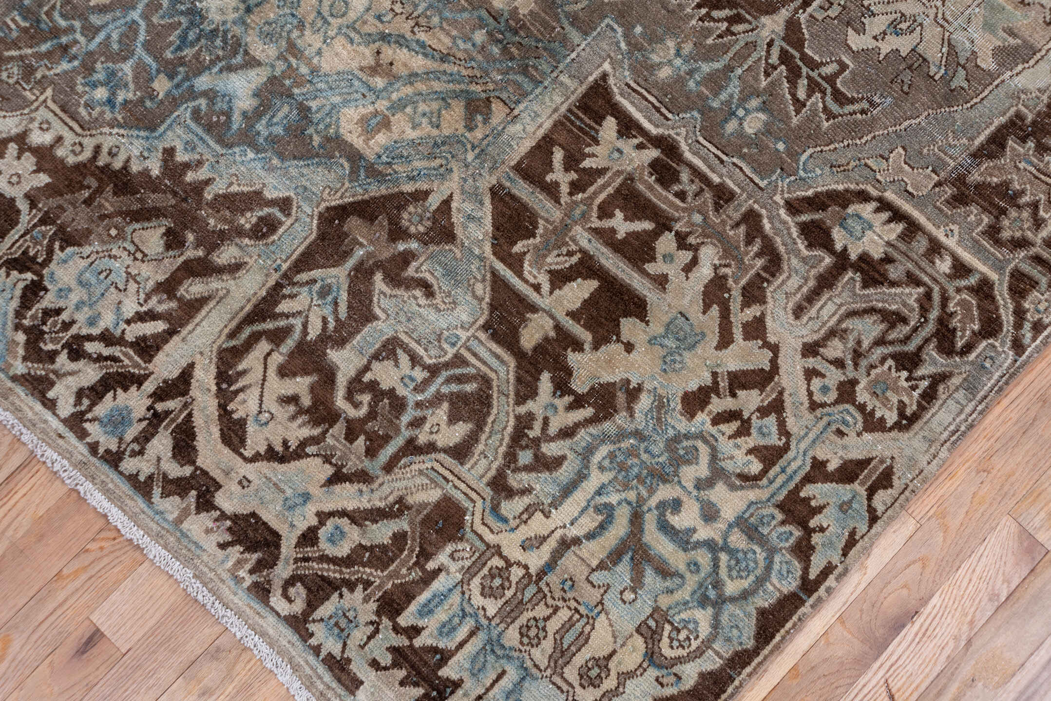4' x 7' one-of-a-kind handmade vintage Tabriz rug. Color palette: taupe, brown, ivory, charcoal, pale_blue, slate, camel