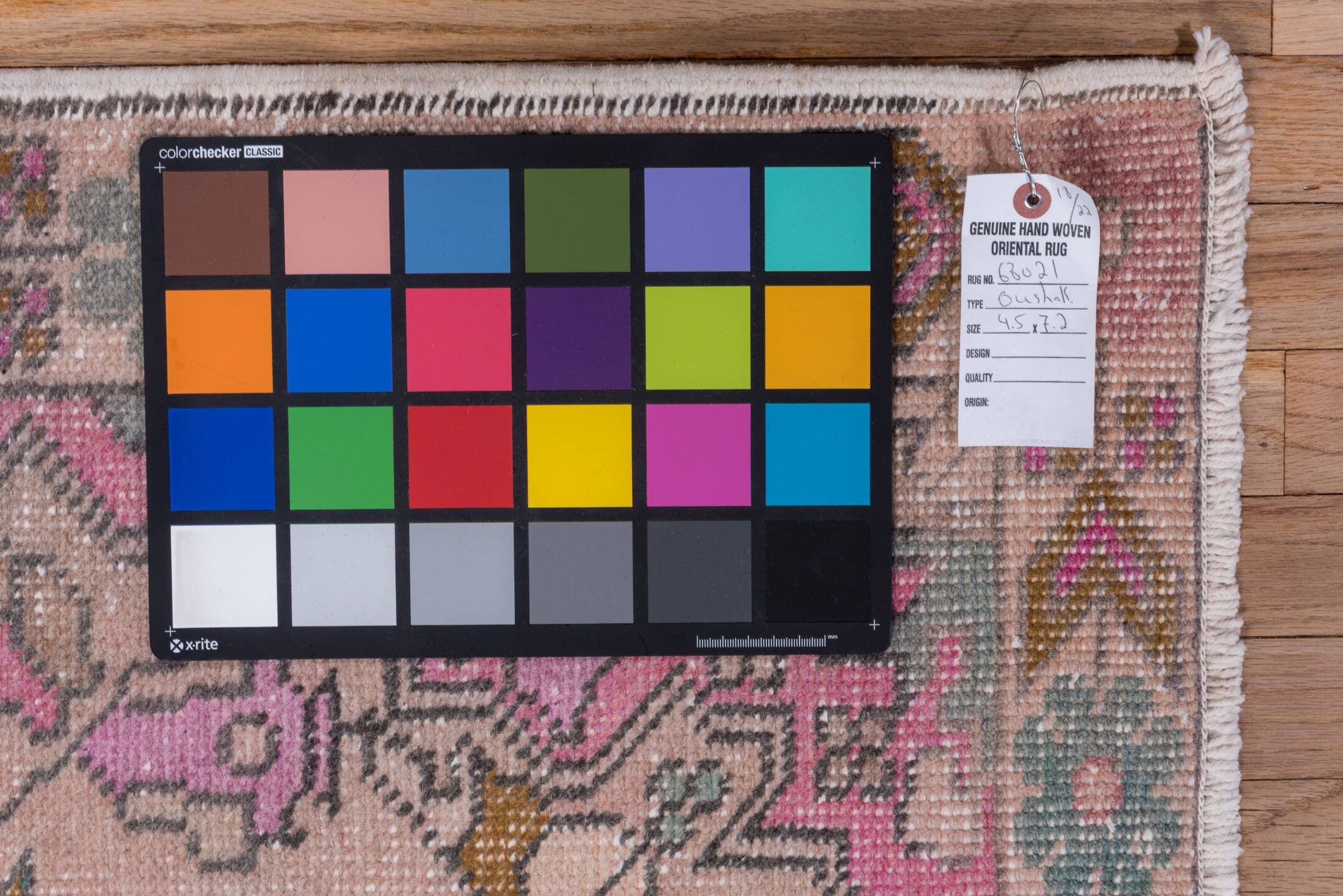 4' x 7' one-of-a-kind handmade vintage Oushak rug. Color palette: blush, ivory, dusty rose, pale blue, taupe, pink, sage