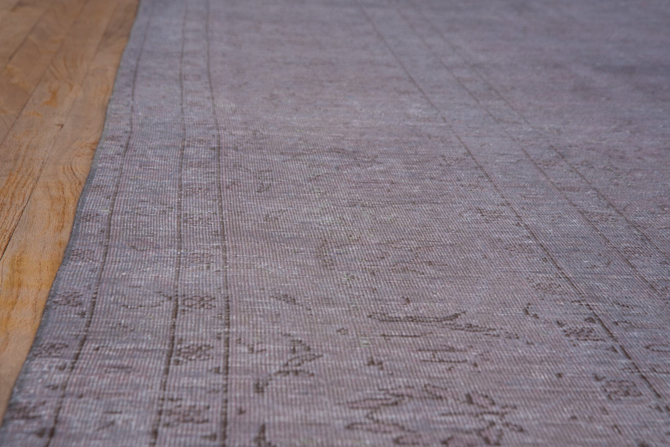 9' x 12' one-of-a-kind handmade vintage Overdyed large size rug. Color palette: lavender, rose, mauve, dusty pink, taupe