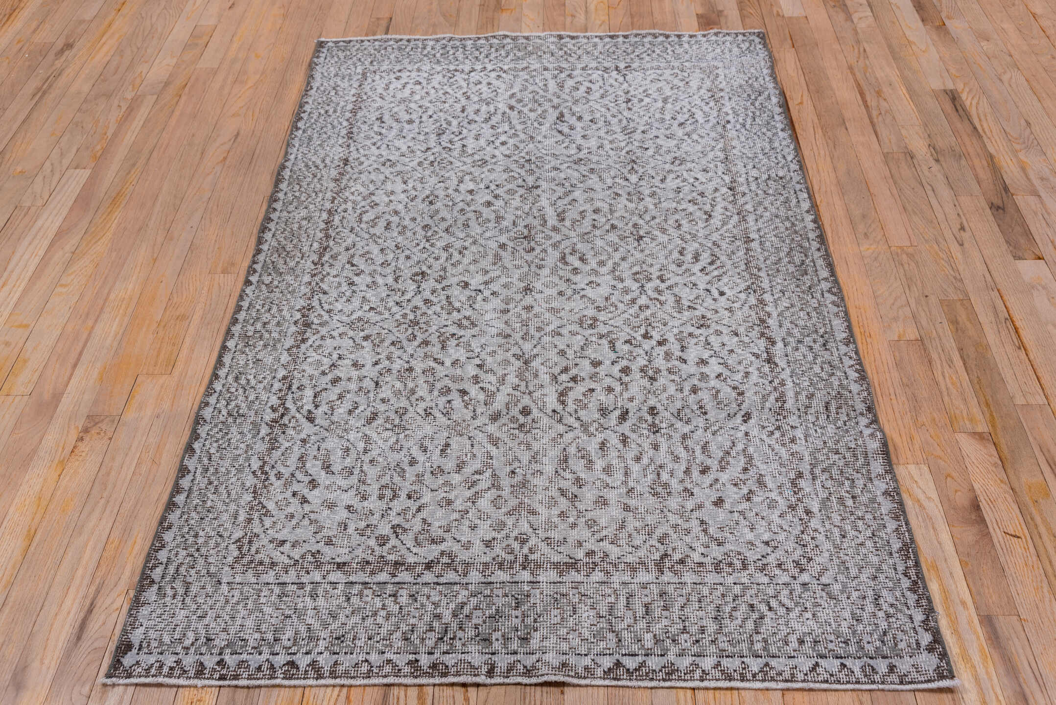 3' x 6' one-of-a-kind handmade vintage Overdyed small size rug. Color palette: taupe, ivory, brown, greige, beige, gray