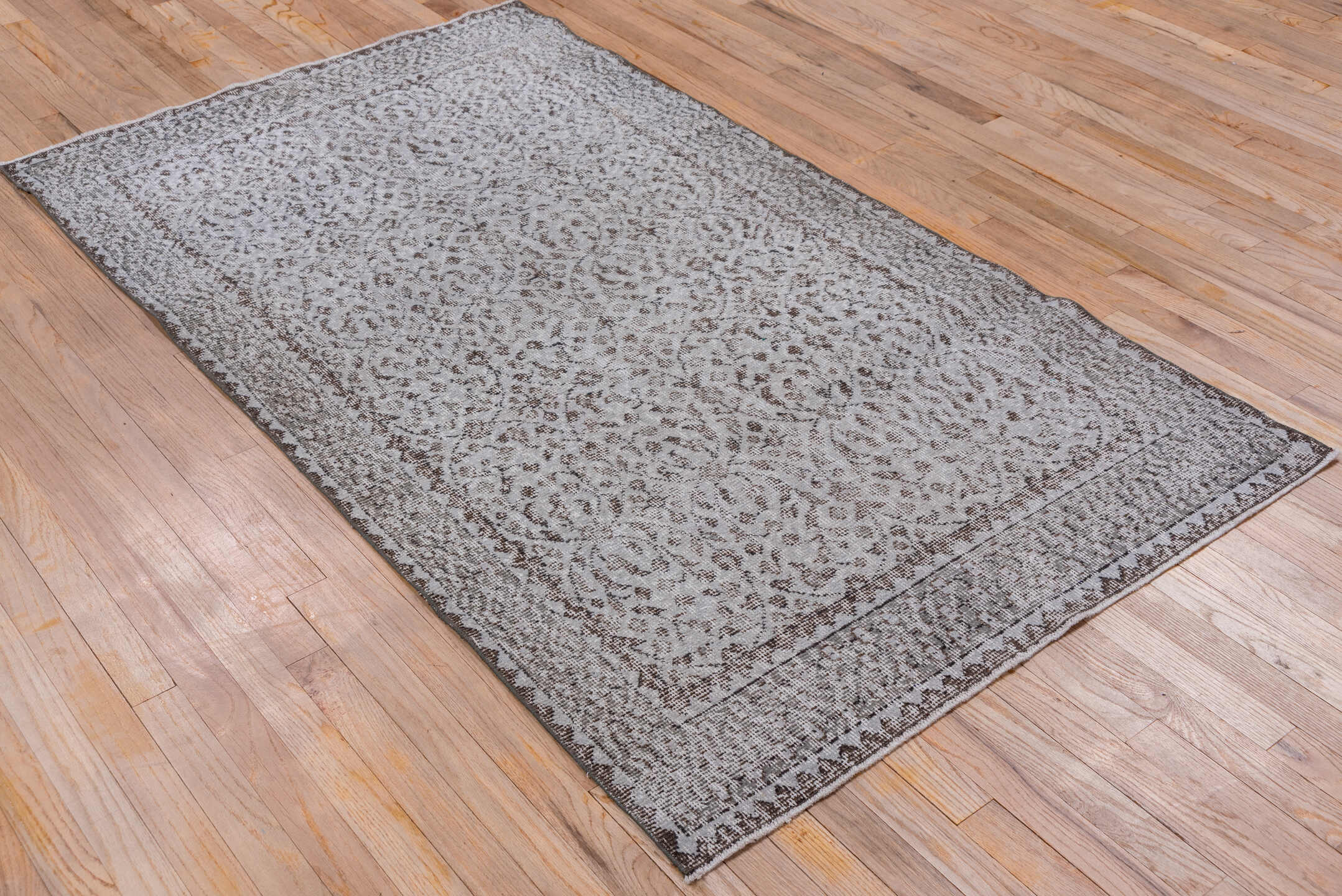 3' x 6' one-of-a-kind handmade vintage Overdyed small size rug. Color palette: taupe, ivory, brown, greige, beige, gray