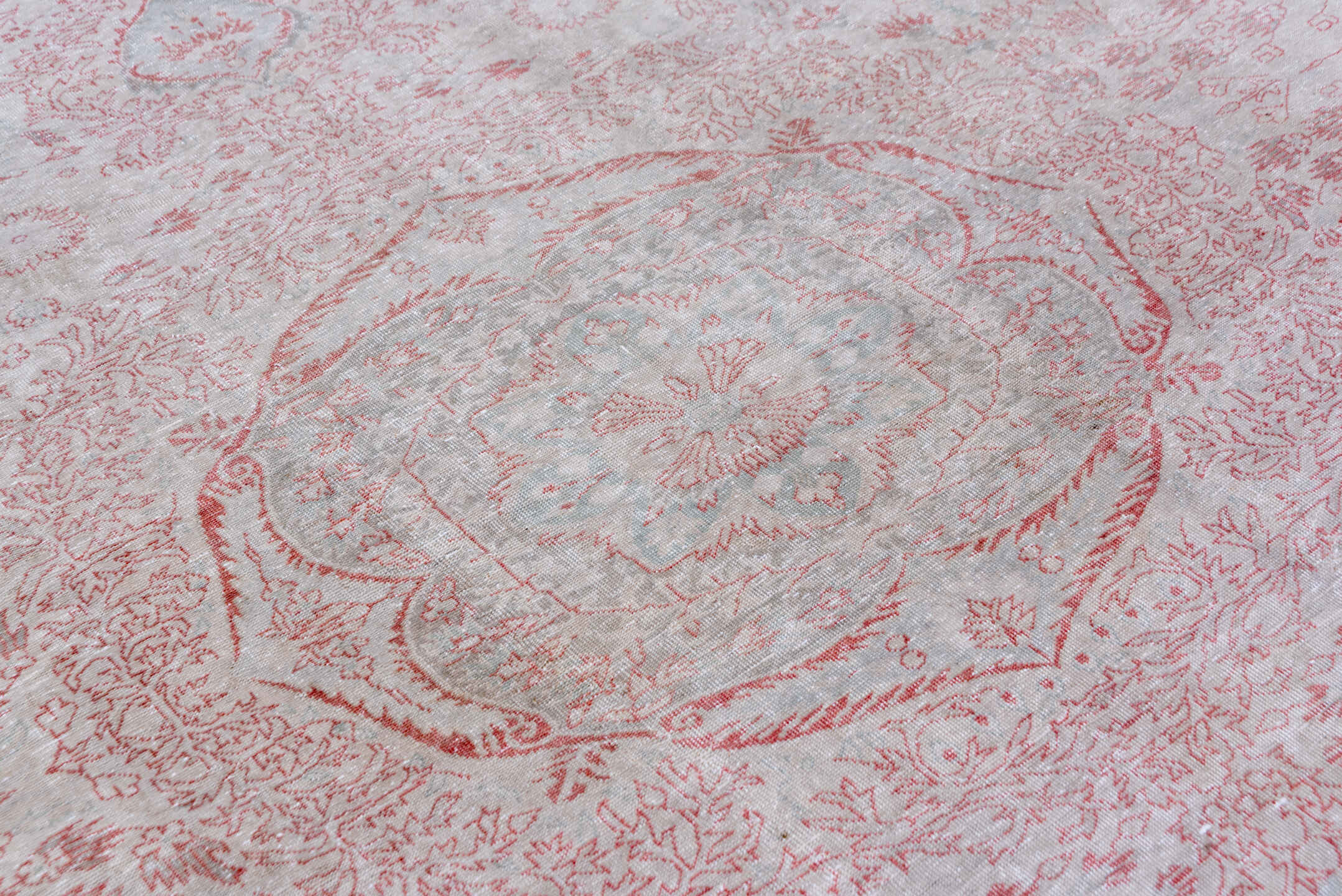 8' x 12' one-of-a-kind handmade vintage Sivas large size rug. Color palette: ivory, blush, pale pink, silver, taupe, pink