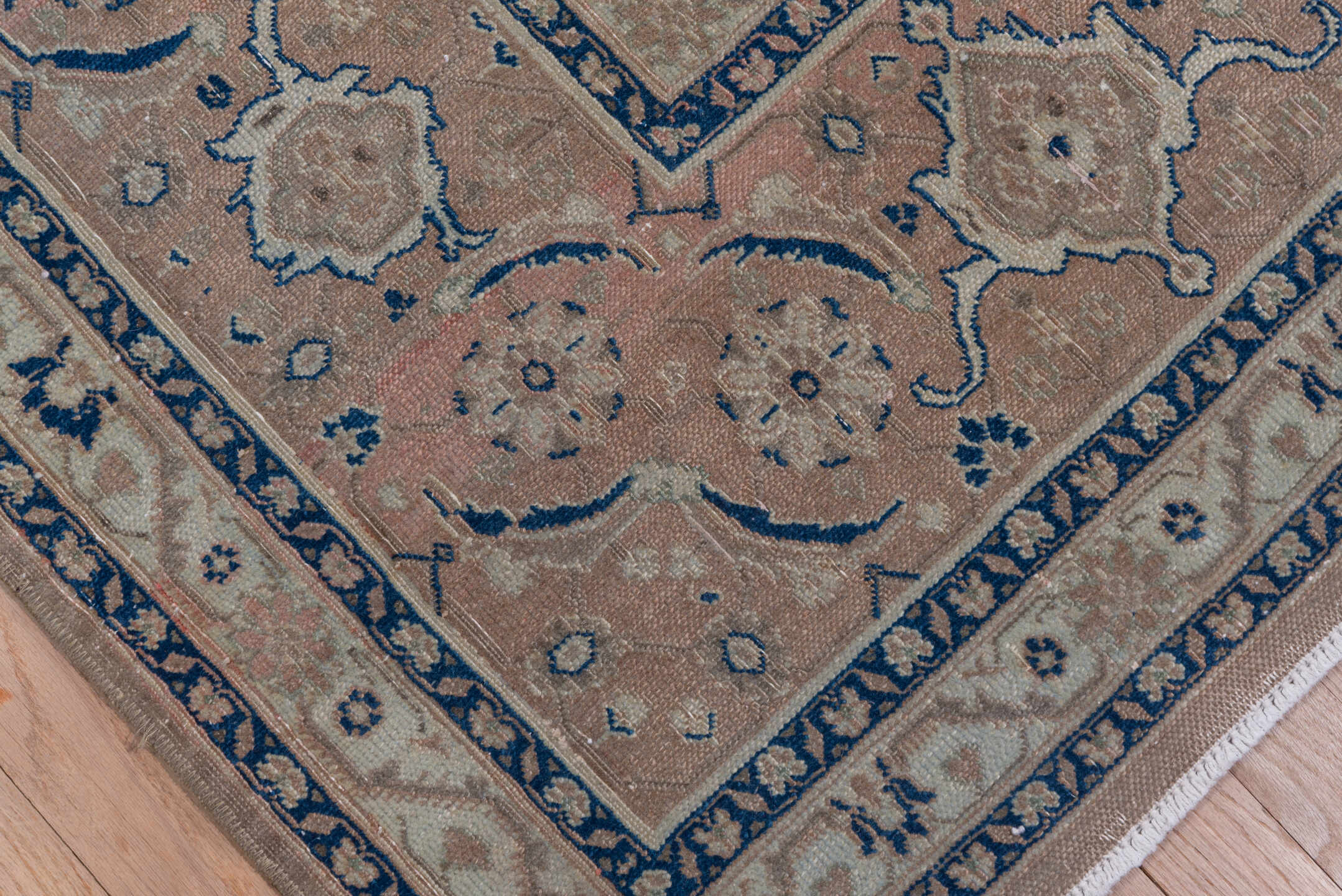 9' x 13' one-of-a-kind handmade vintage Tabriz large size rug. Color palette: ivory, blush, navy, dusty rose, taupe, slate