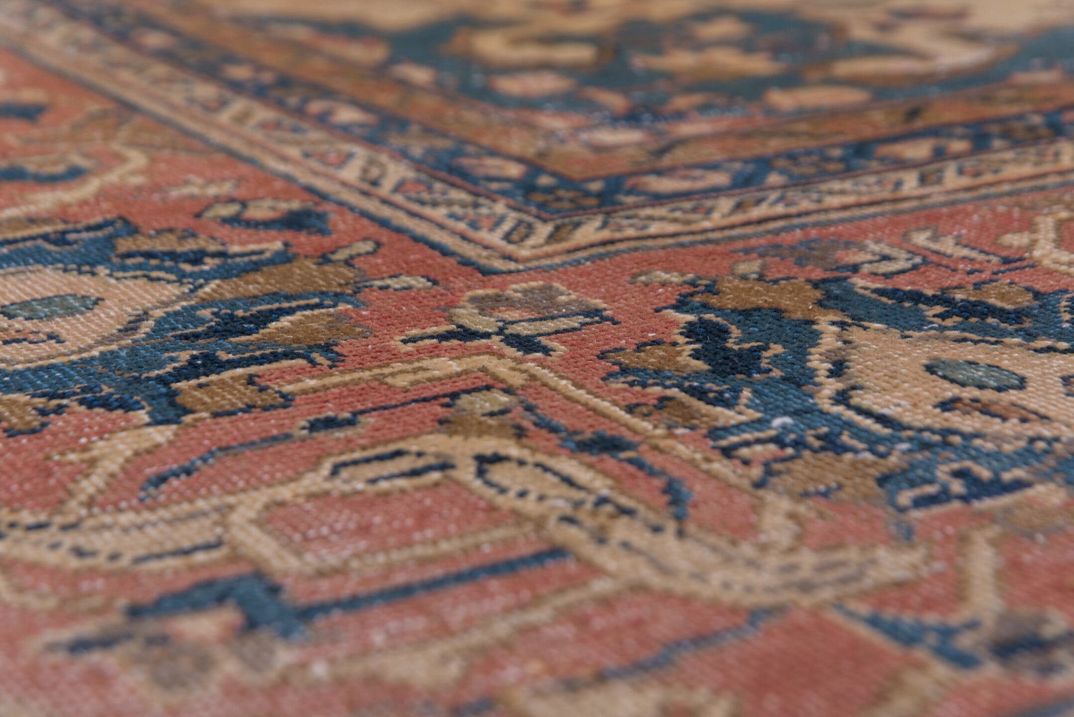8' x 12' one-of-a-kind handmade vintage Kashan large size rug. Color palette: charcoal, rust, ivory, navy, rose, taupe