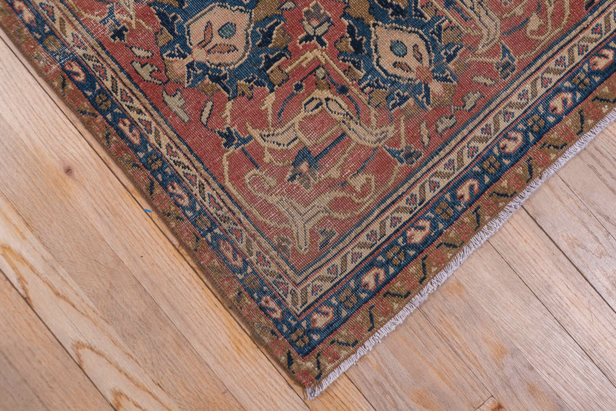 8' x 12' one-of-a-kind handmade vintage Kashan large size rug. Color palette: black, blue, brown, fiord, gray, pink, red