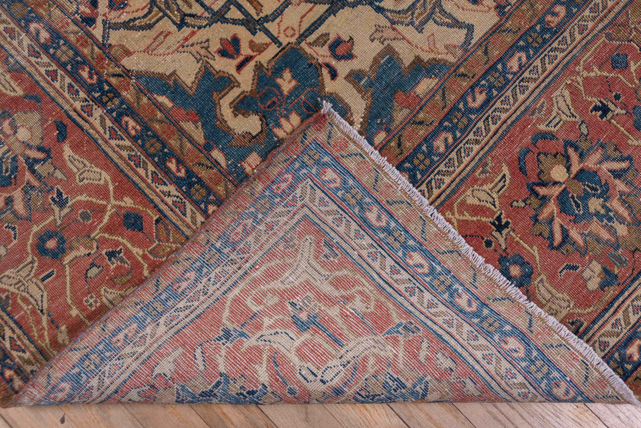 8' x 12' one-of-a-kind handmade vintage Kashan large size rug. Color palette: black, blue, brown, fiord, gray, pink, red