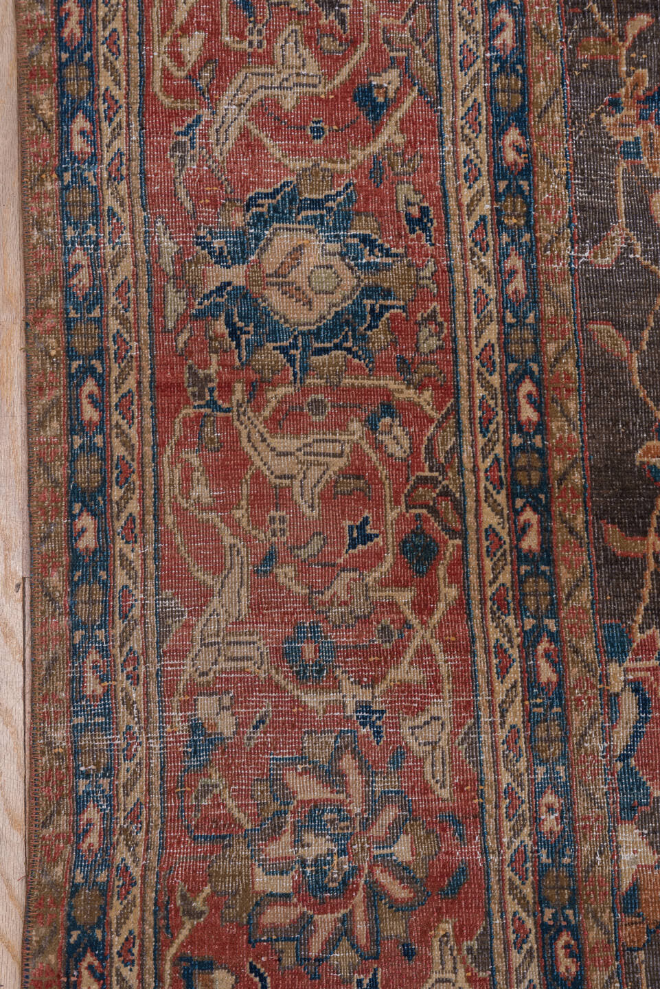 8' x 12' one-of-a-kind handmade vintage Kashan large size rug. Color palette: charcoal, rust, ivory, navy, rose, taupe