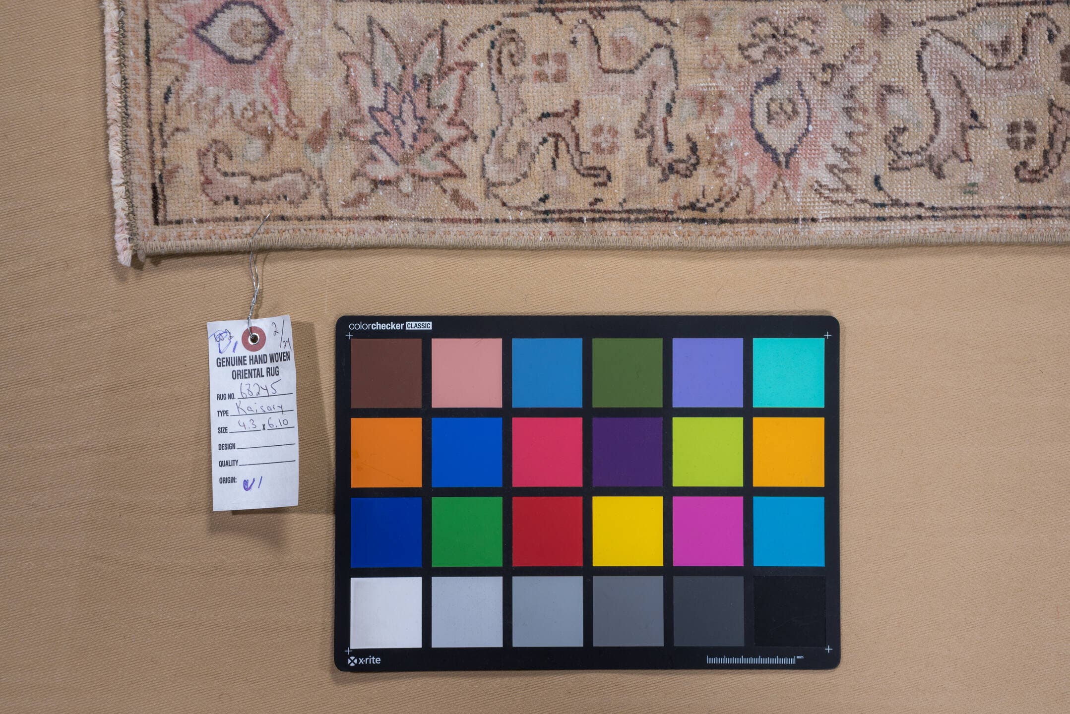 4' x 6' one-of-a-kind handmade vintage Kaisary small size rug. Color palette: ivory, blush, taupe, rose, beige, brown, sage