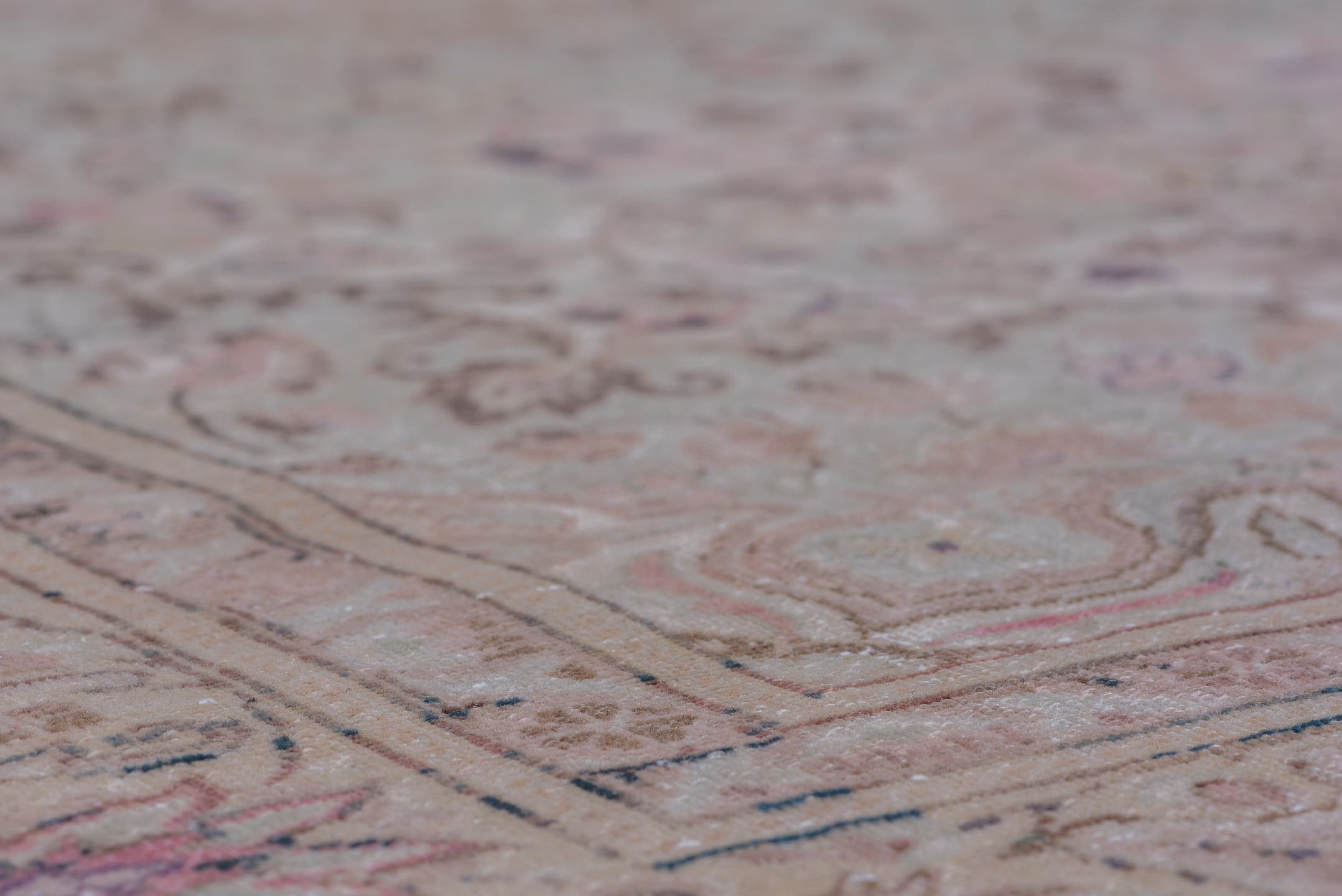 4' x 6' one-of-a-kind handmade vintage Kaisary small size rug. Color palette: ivory, blush, taupe, rose, beige, brown, sage