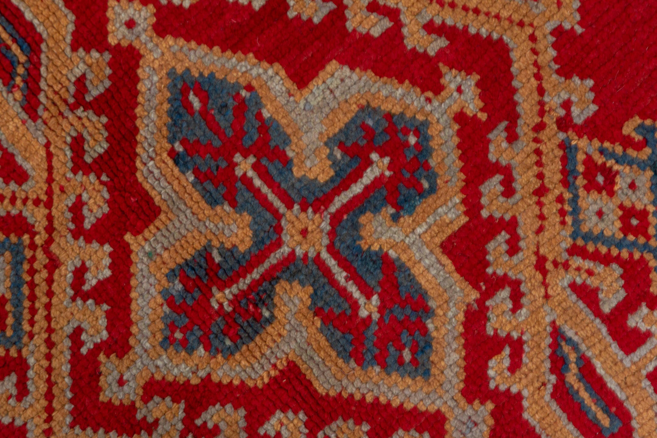 10' x 13' one-of-a-kind handmade antique Oushak large size rug. Color palette: red, ivory, navy, camel, rust, sky_blue, blue