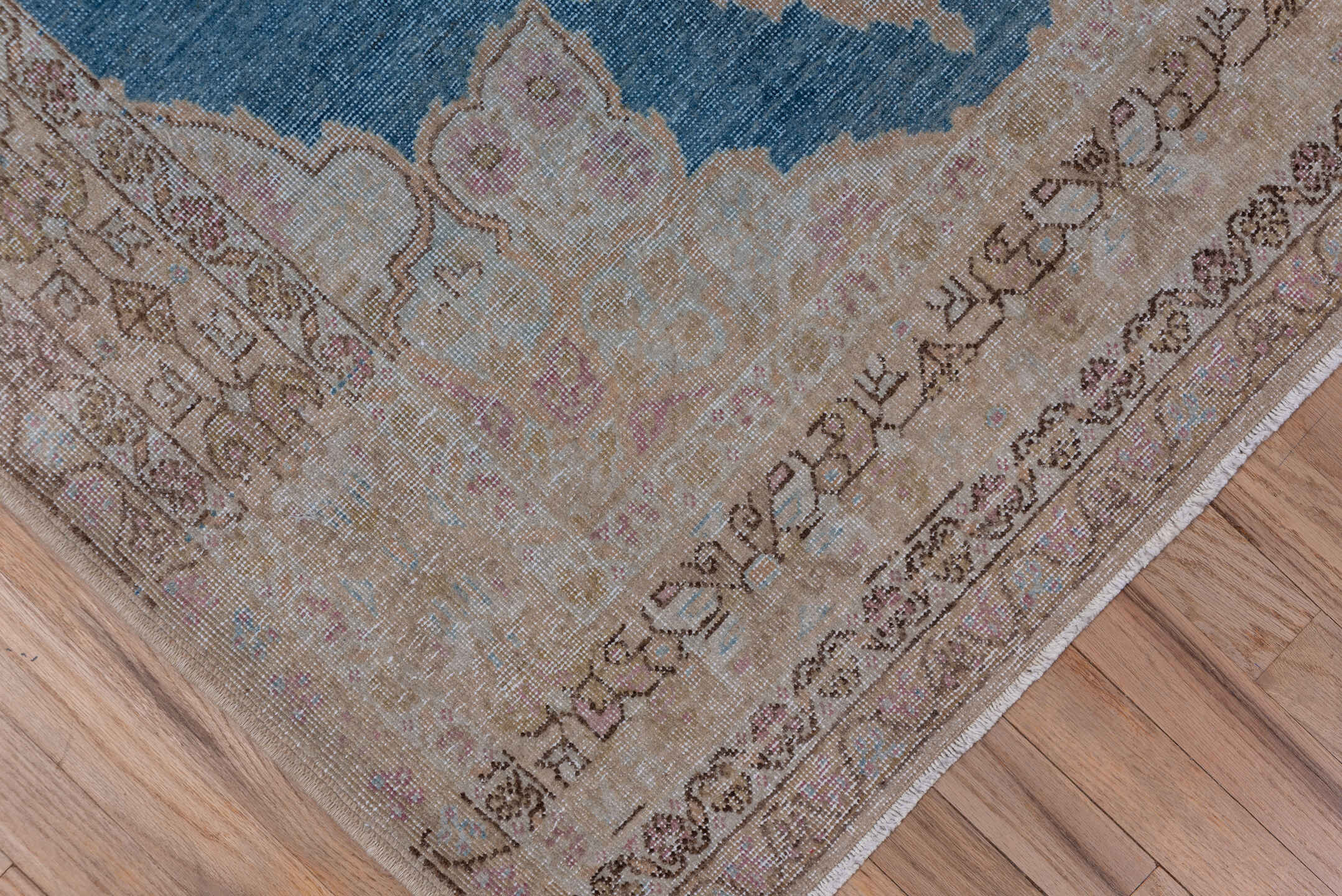 4' x 6' one-of-a-kind handmade vintage Sivas small size rug. Color palette: blue, brown, gray, light gray, off-white, silver