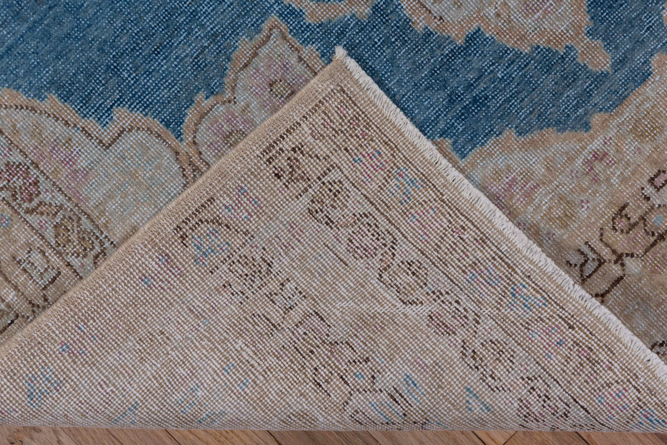 4' x 6' one-of-a-kind handmade vintage Sivas small size rug. Color palette: blue, brown, gray, light gray, off-white, silver