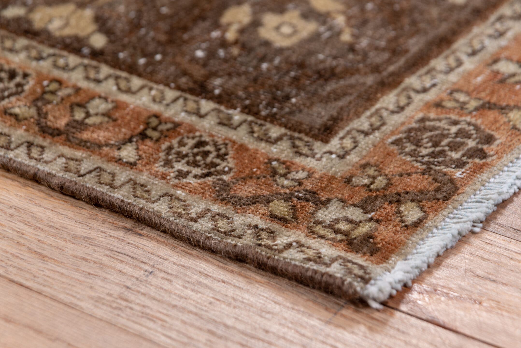 5' x 9' one-of-a-kind handmade antique Sivas medium size rug. Color palette: brown, taupe, terra cotta, ivory, charcoal