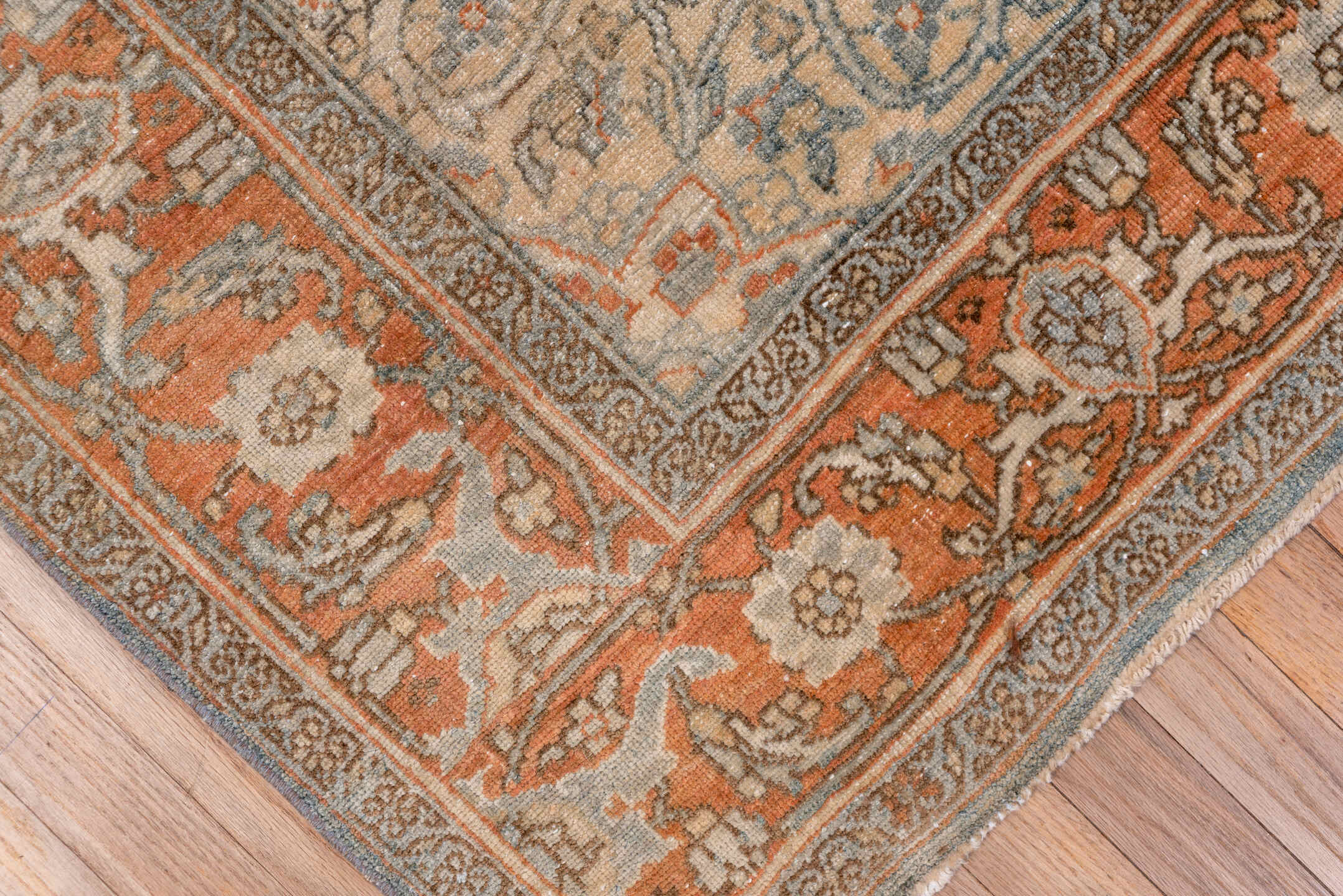 4' x 6' one-of-a-kind handmade antique Bidjar small size rug. Color palette: navy, rust, ivory, pale blue, camel, taupe
