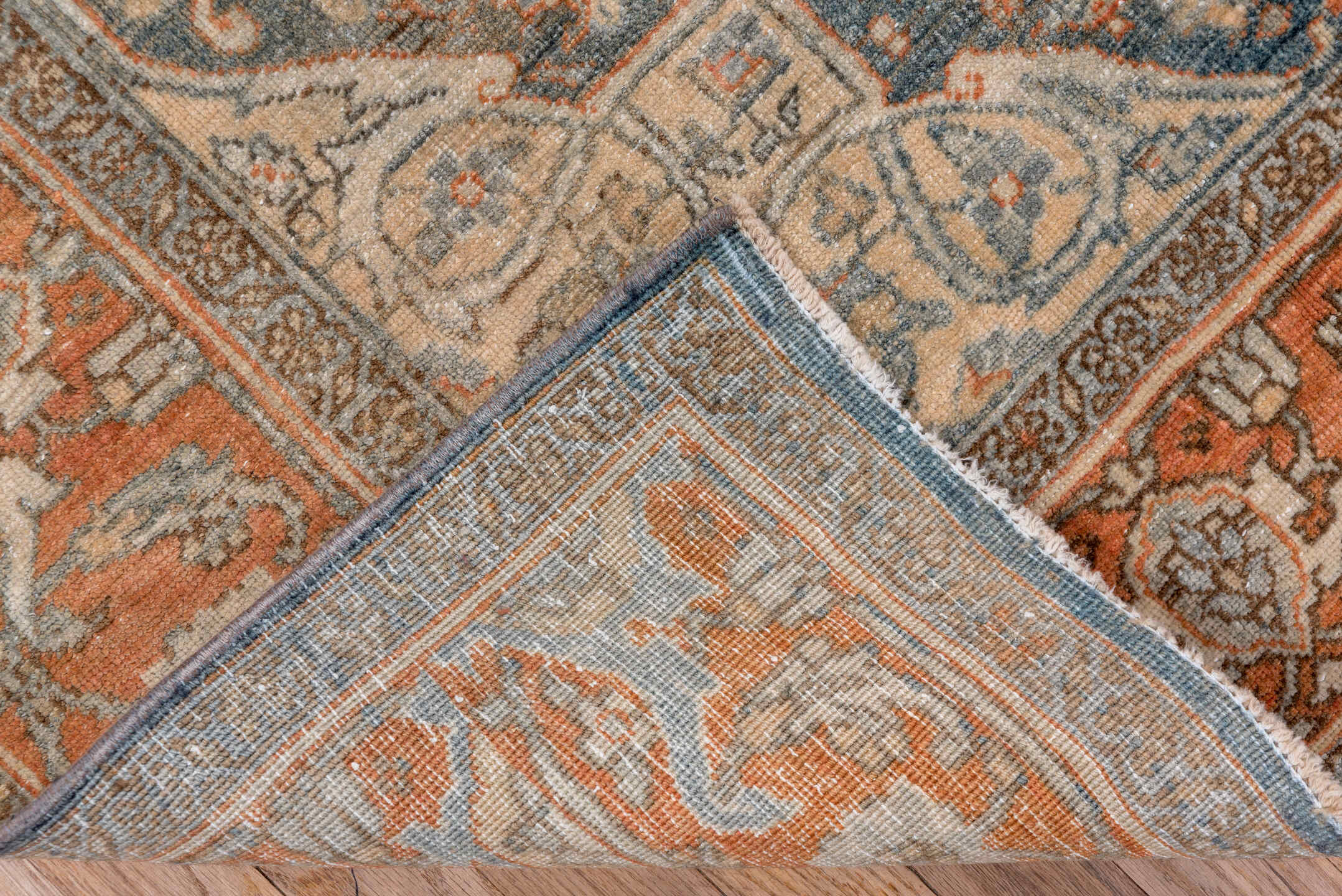 4' x 6' one-of-a-kind handmade antique Bidjar small size rug. Color palette: navy, rust, ivory, pale blue, camel, taupe