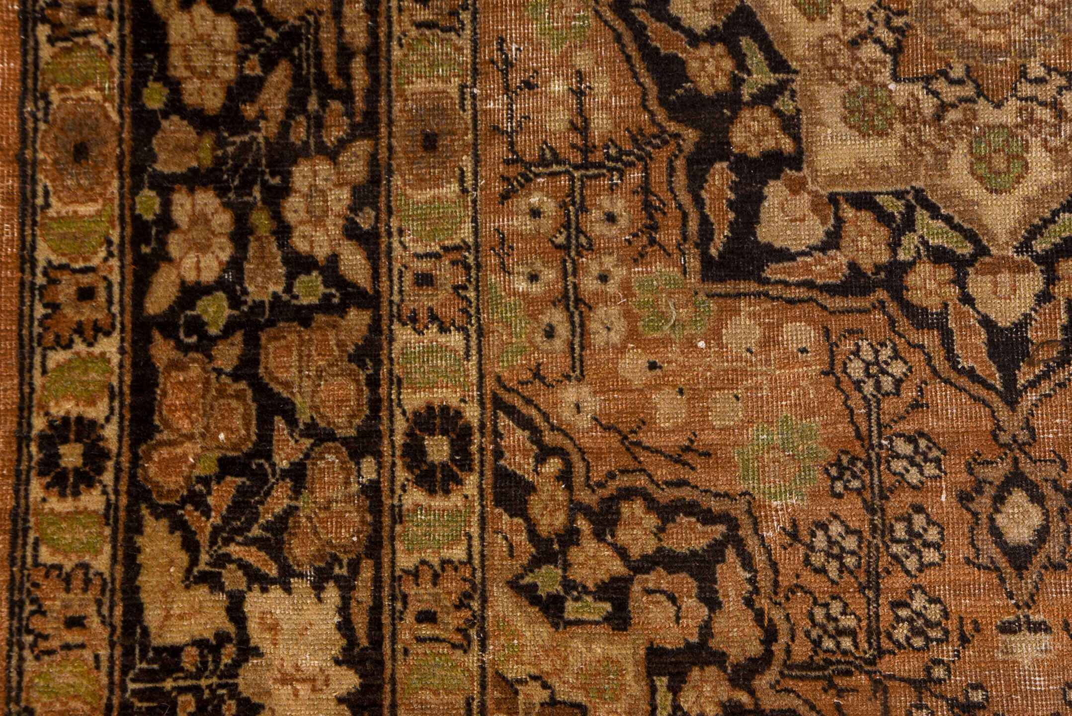 4' x 5' one-of-a-kind handmade antique Tabriz small size rug. Color palette: taupe, camel, brown, ivory, rose, terra cotta