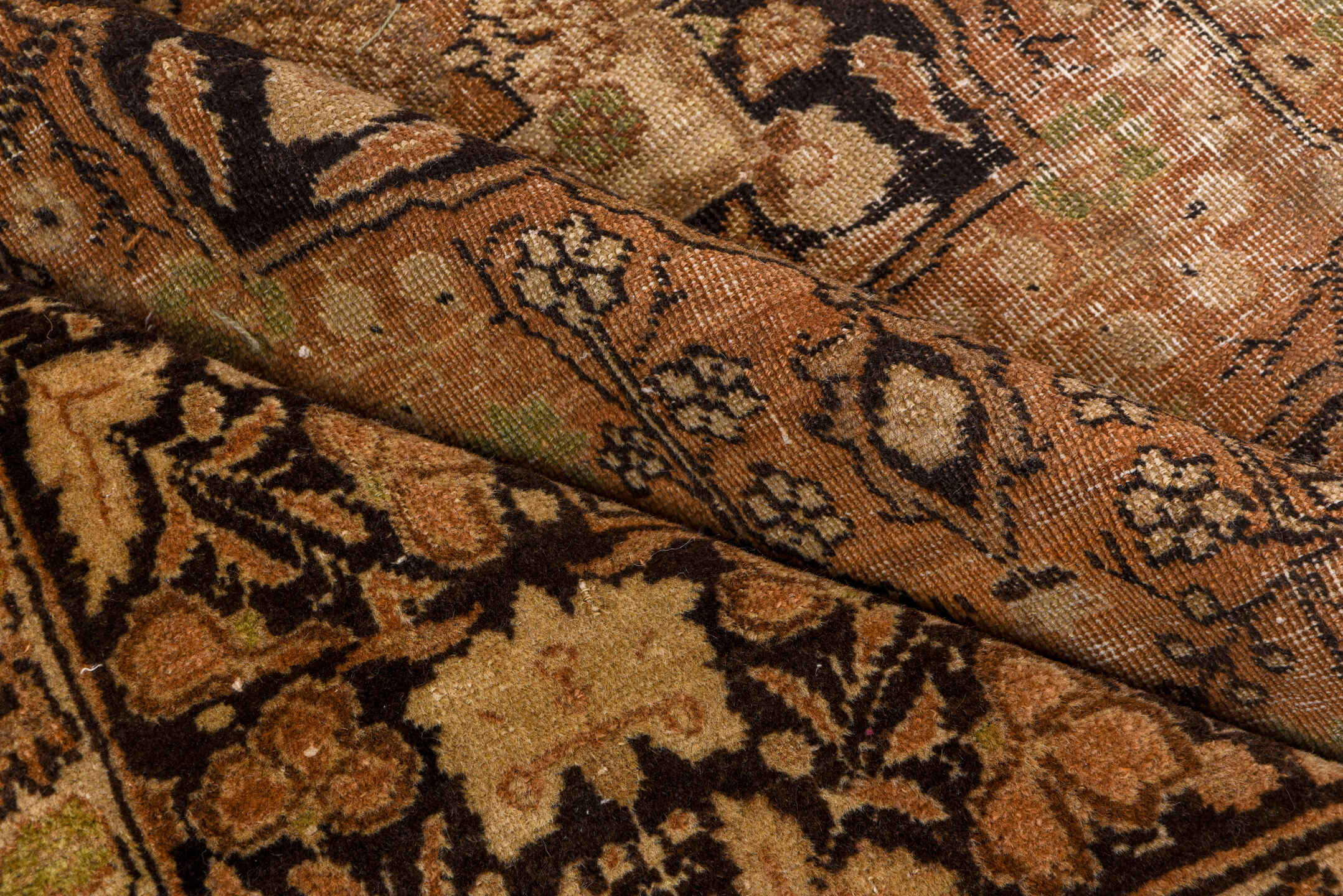 4' x 5' one-of-a-kind handmade antique Tabriz small size rug. Color palette: taupe, camel, brown, ivory, rose, terra cotta