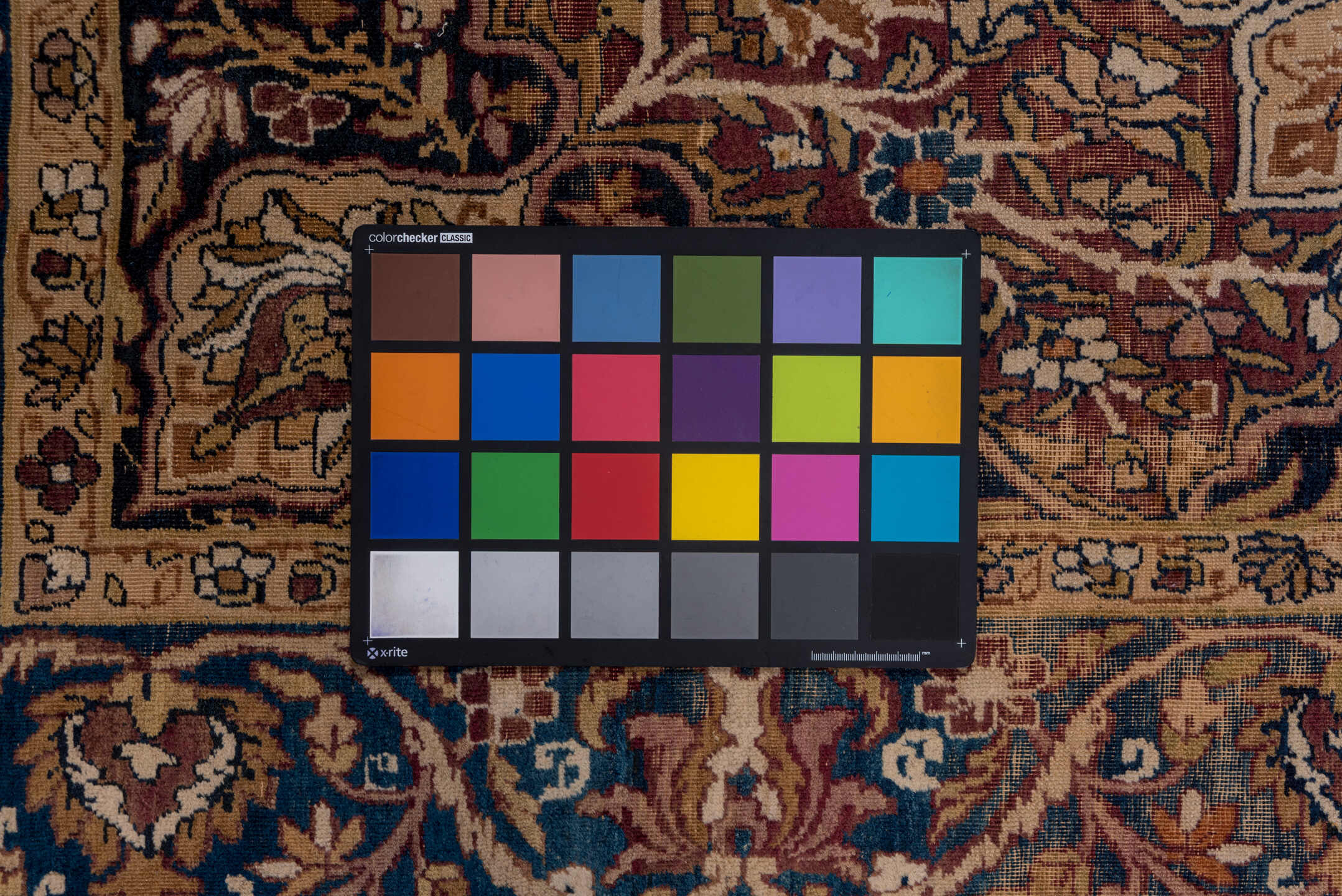 4' x 7' one-of-a-kind handmade vintage Lavar rug. Color palette: rust, navy, ivory, camel, taupe, slate, burgundy, brown