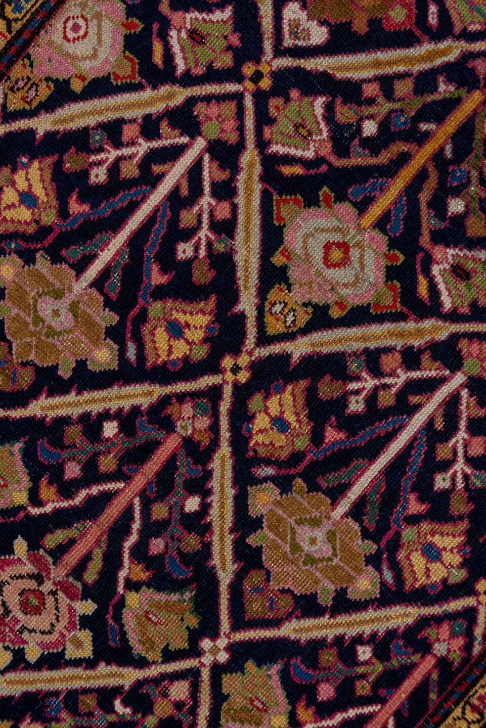 3' x 16' one-of-a-kind handmade antique Karabagh runner rug. Color palette: navy, rose, ivory, rust, gold, burgundy, olive