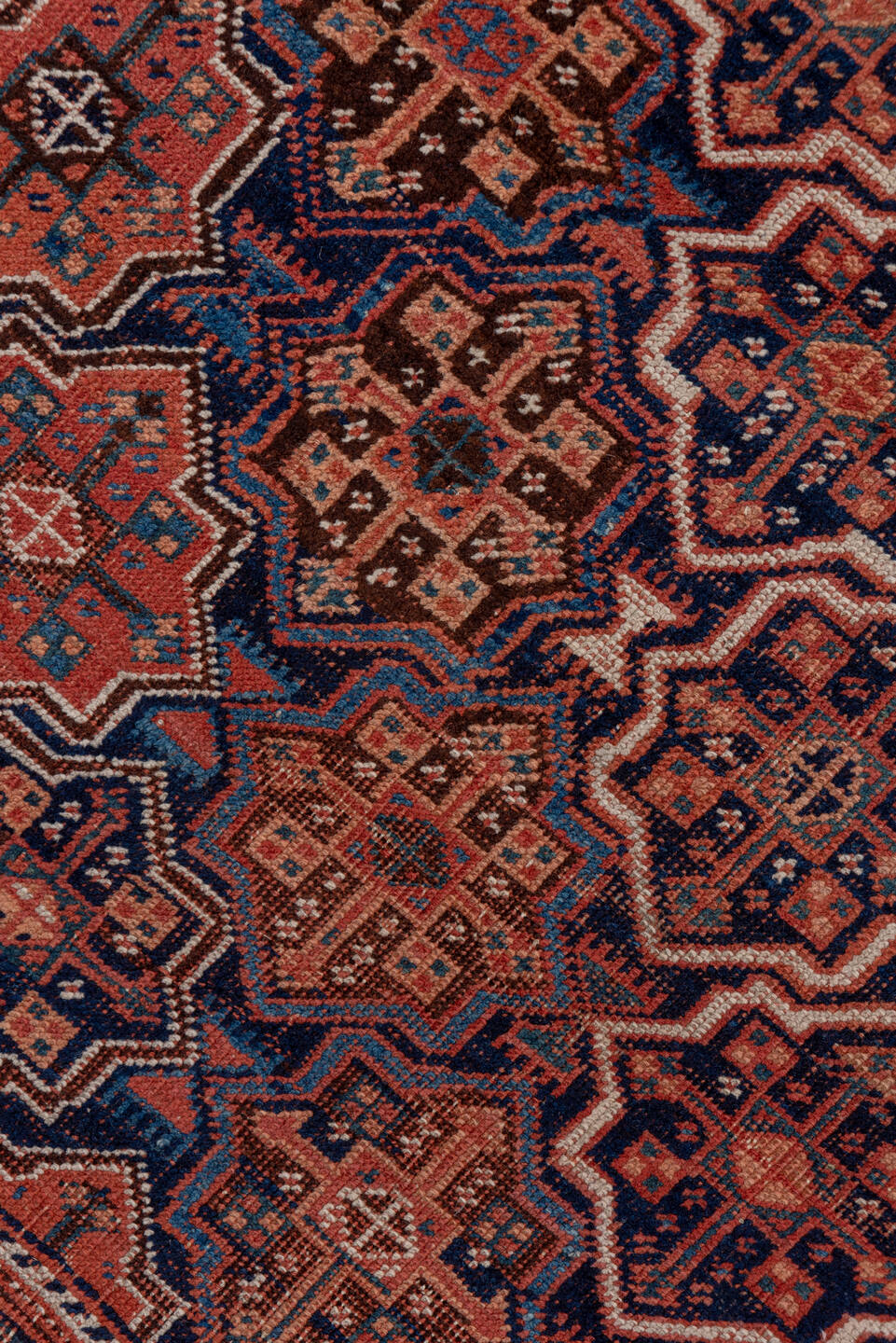 4' x 6' one-of-a-kind handmade vintage Afshar small size rug. Color palette: black, blue, brown, dim gray, gray, pink, red