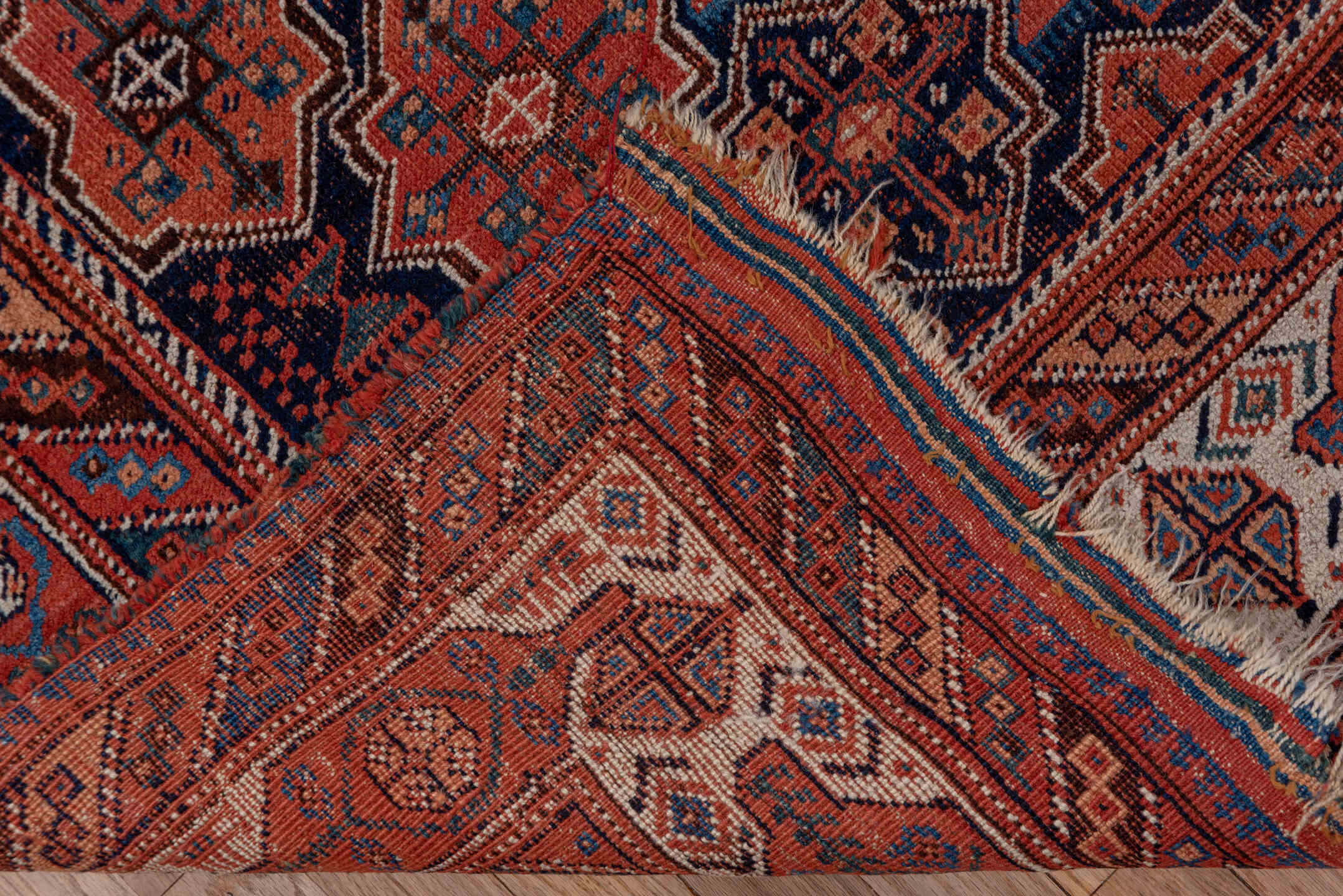 4' x 6' one-of-a-kind handmade vintage Afshar small size rug. Color palette: black, blue, brown, dim gray, gray, pink, red