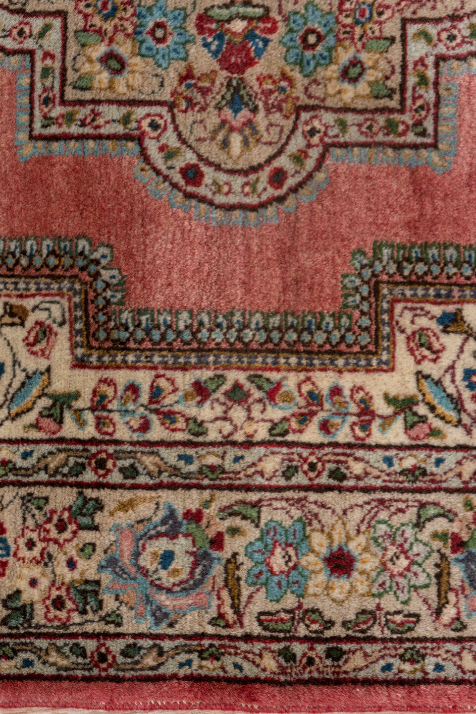 3' x 5' one-of-a-kind handmade vintage Tabriz small size rug. Color palette: rose, ivory, sky_blue, navy, rust, sage, taupe