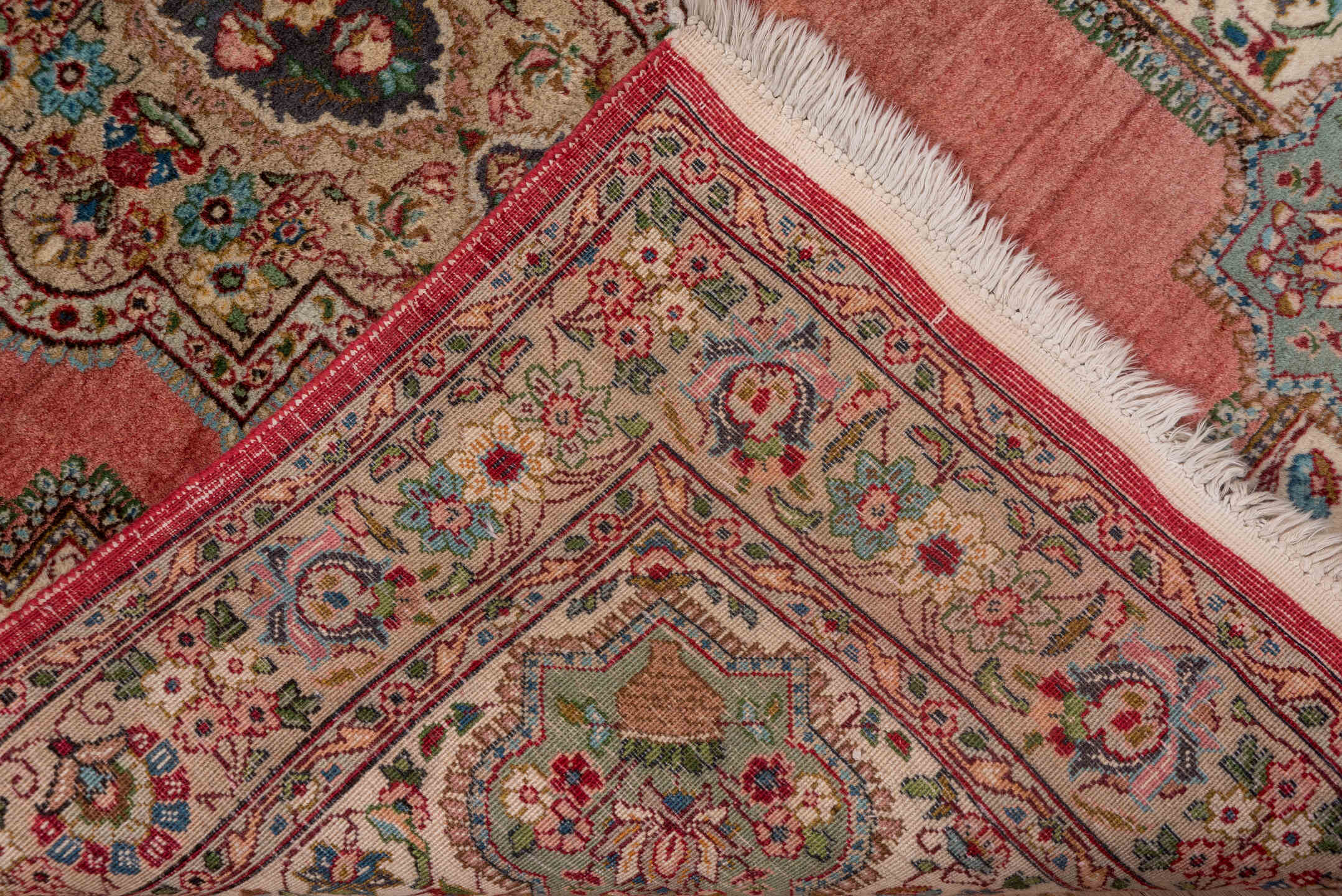 3' x 5' one-of-a-kind handmade vintage Tabriz small size rug. Color palette: rose, ivory, sky_blue, navy, rust, sage, taupe