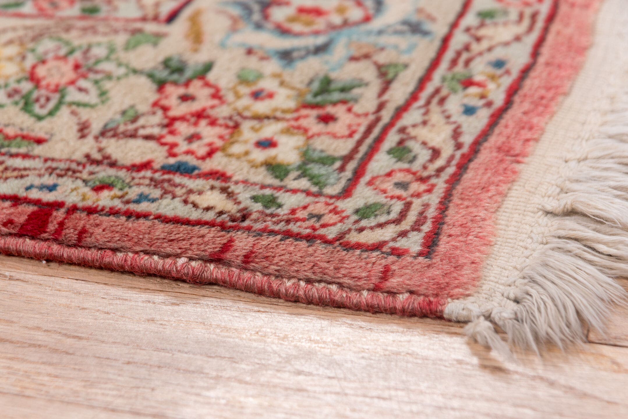 3' x 5' one-of-a-kind handmade vintage Tabriz small size rug. Color palette: rose, ivory, sky_blue, navy, rust, sage, taupe
