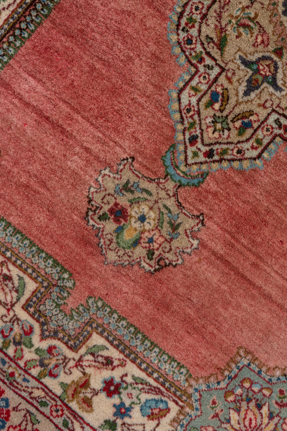 3' x 5' one-of-a-kind handmade vintage Tabriz small size rug. Color palette: rose, ivory, sky_blue, navy, rust, sage, taupe