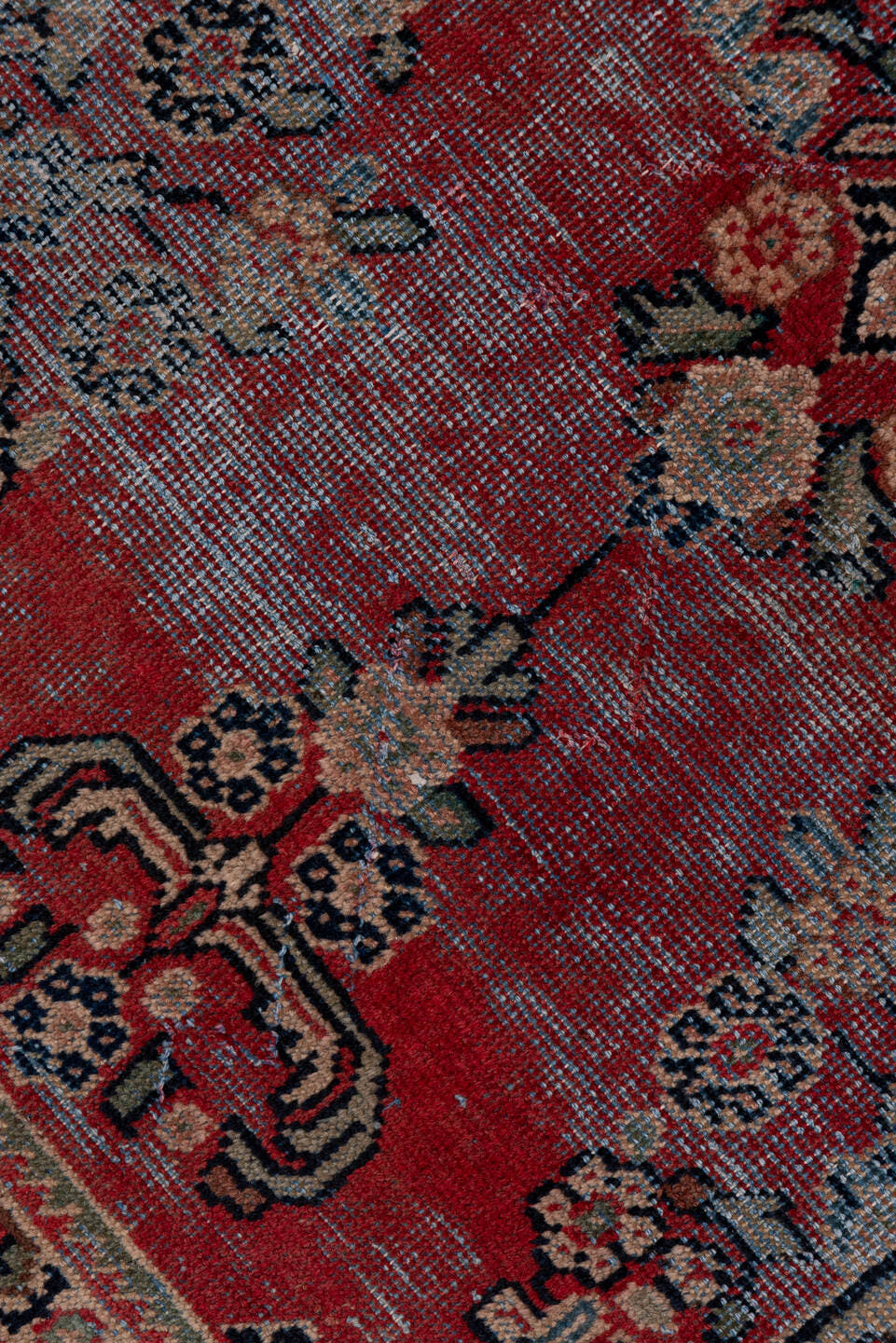 4' x 6' one-of-a-kind handmade vintage Mahal small size rug. Color palette: terracotta, navy, ivory, rose, slate, charcoal