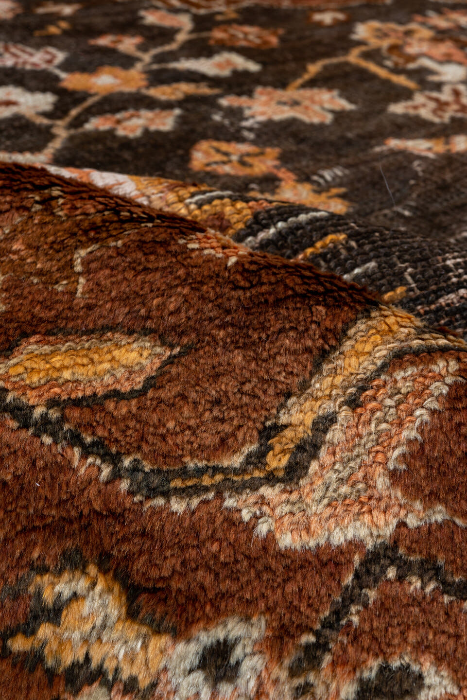 10' x 10' one-of-a-kind handmade vintage Oushak large size rug. Color palette: rust, dark brown, ivory, peach, taupe