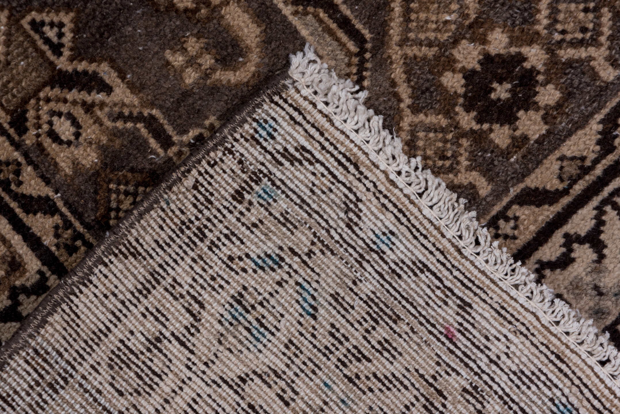 2' x 13' one-of-a-kind handmade vintage Malayer runner rug. Color palette: brown, gray, off-white, pink, snow, white