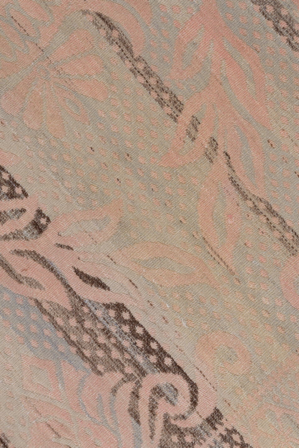 5' x 7' one-of-a-kind handmade vintage Kilim rug. Color palette: brown, gray, light gray, off-white, pink, snow, white