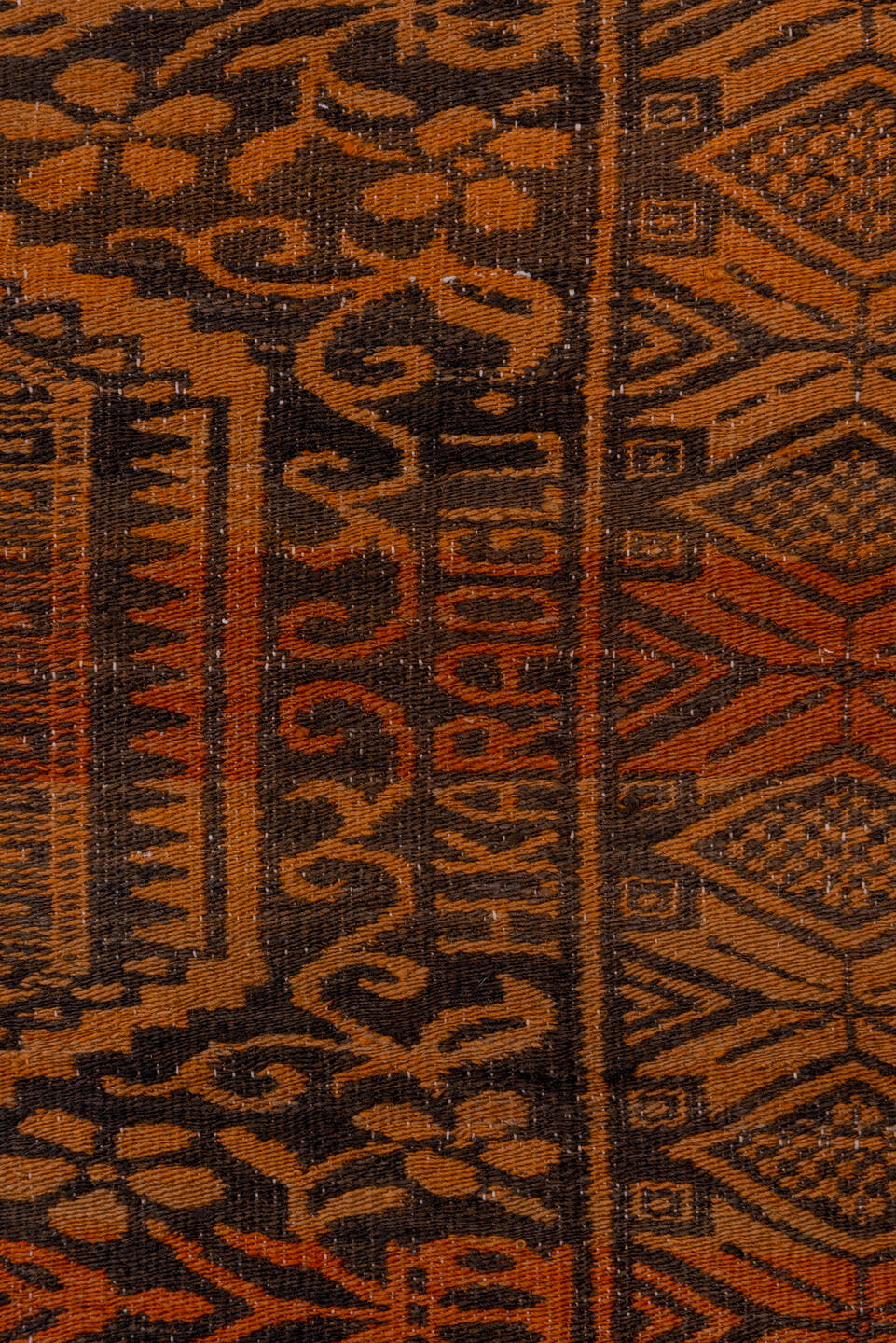6' x 9' one-of-a-kind handmade antique Kilim medium size rug. Color palette: brown, terra cotta, rust, camel, charcoal