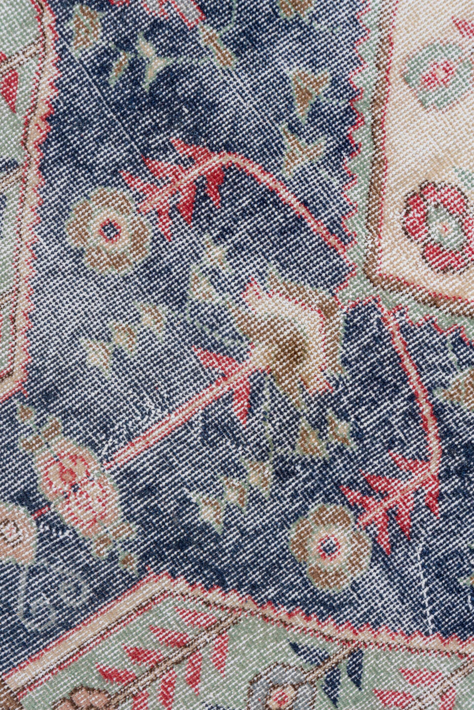 3' x 6' one-of-a-kind handmade vintage Oushak small size rug. Color palette: ivory, slate, sage, coral, rose, taupe, gray