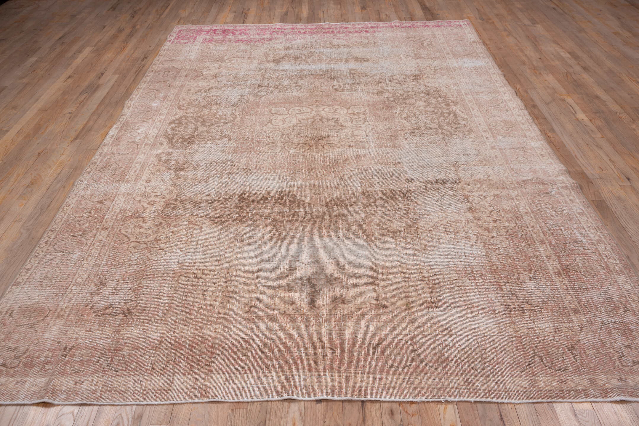 7' x 11' one-of-a-kind handmade vintage Oushak large size rug. Color palette: blush, rose, ivory, taupe, beige, terracotta