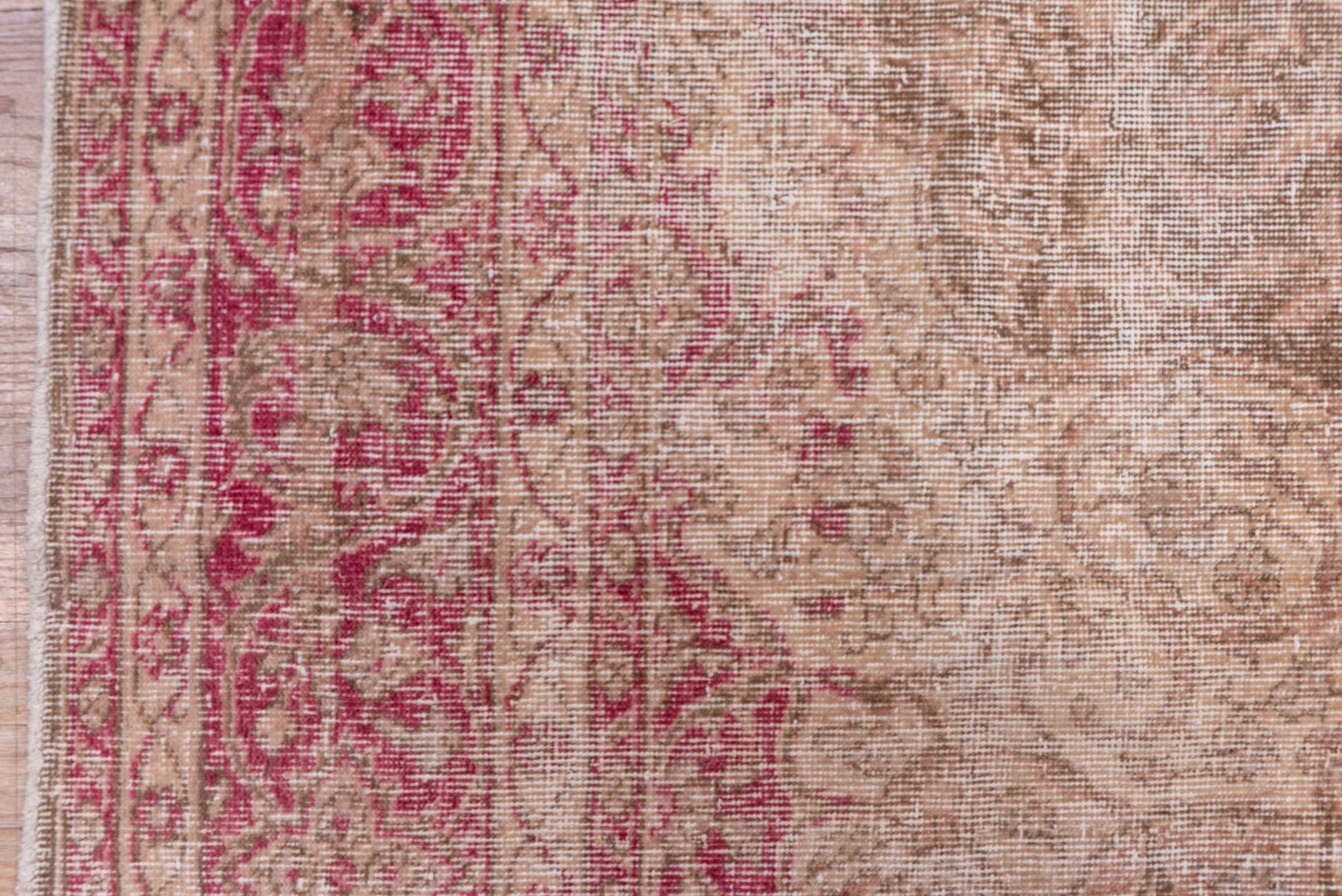7' x 11' one-of-a-kind handmade vintage Oushak large size rug. Color palette: blush, rose, ivory, taupe, beige, terracotta