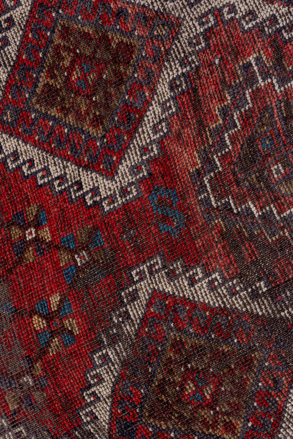 4' x 10' one-of-a-kind handmade antique Oushak runner rug. Color palette: rust, indigo, ivory, burgundy, slate, camel
