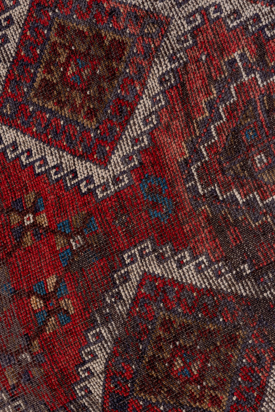 4' x 10' one-of-a-kind handmade vintage Oushak runner rug. Color palette: brown, gray, light gray, pink, red, wine