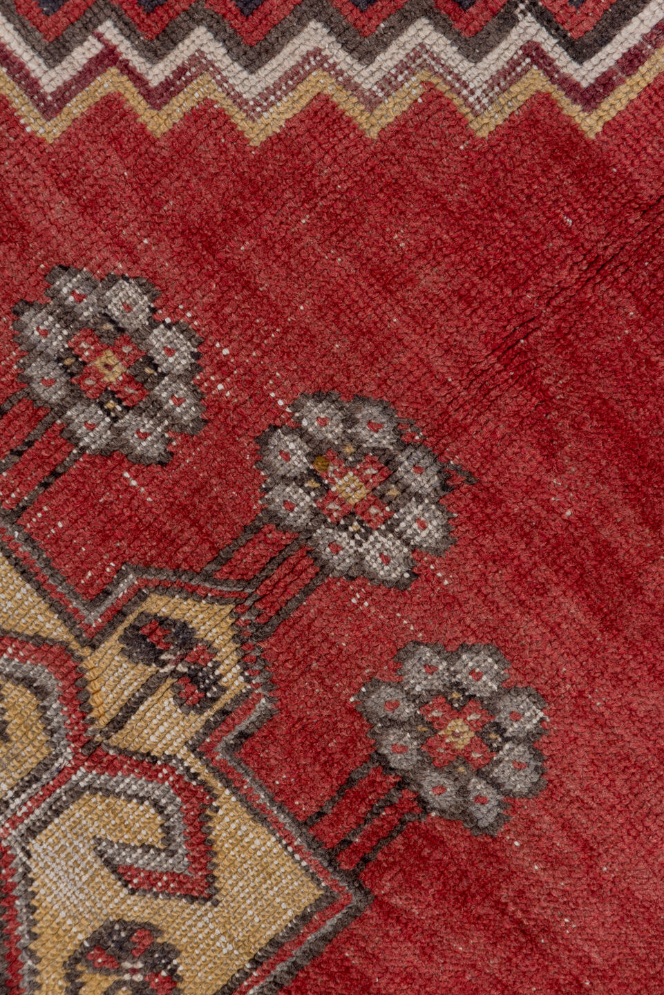 4' x 6' one-of-a-kind handmade vintage Oushak small size rug. Color palette: black, brown, charcoal, gray, pink, red, wine